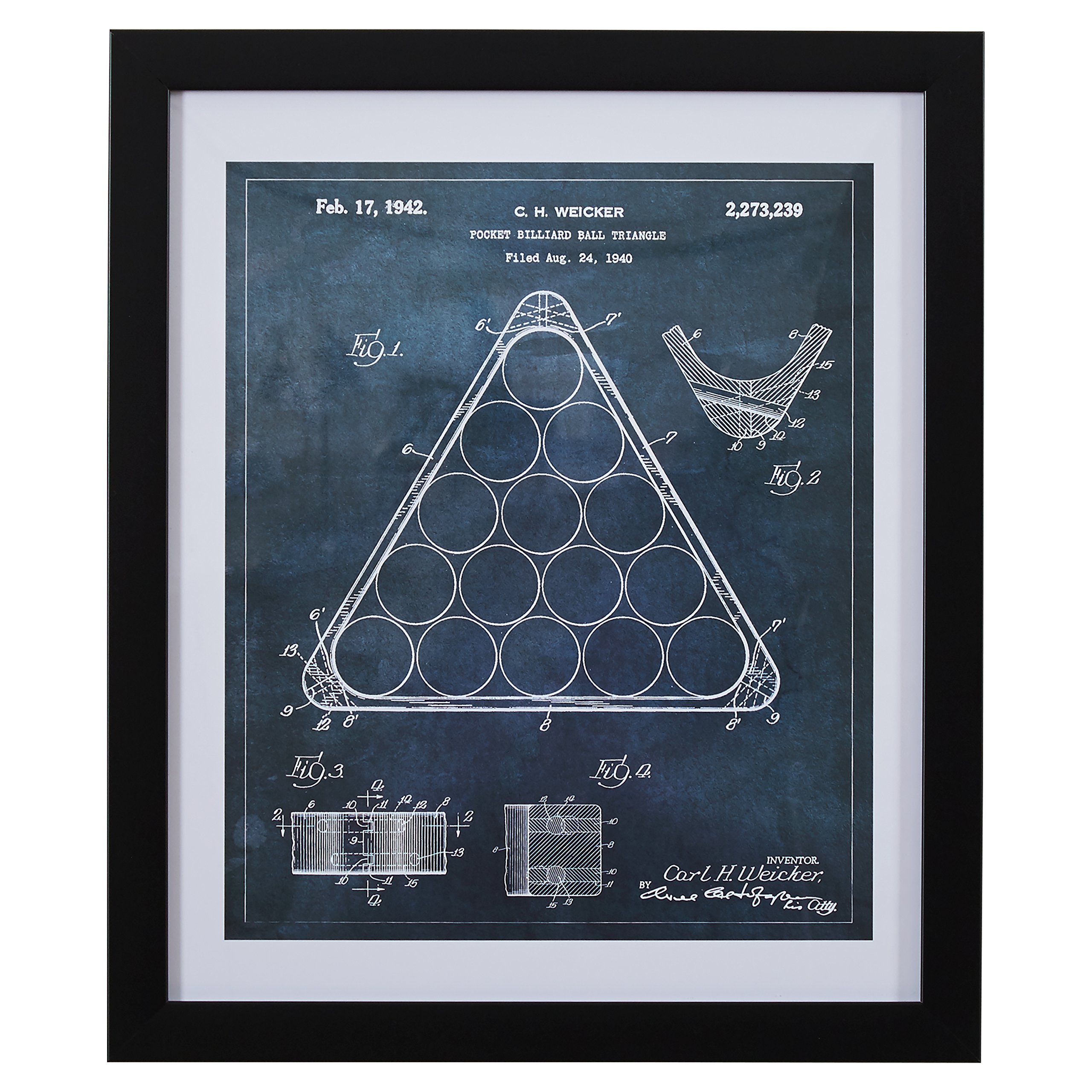 Amazon Brand – Stone & Beam Modern Dark Blue Print, Billiard Rack Patent, in Black Frame, 17" x 20"