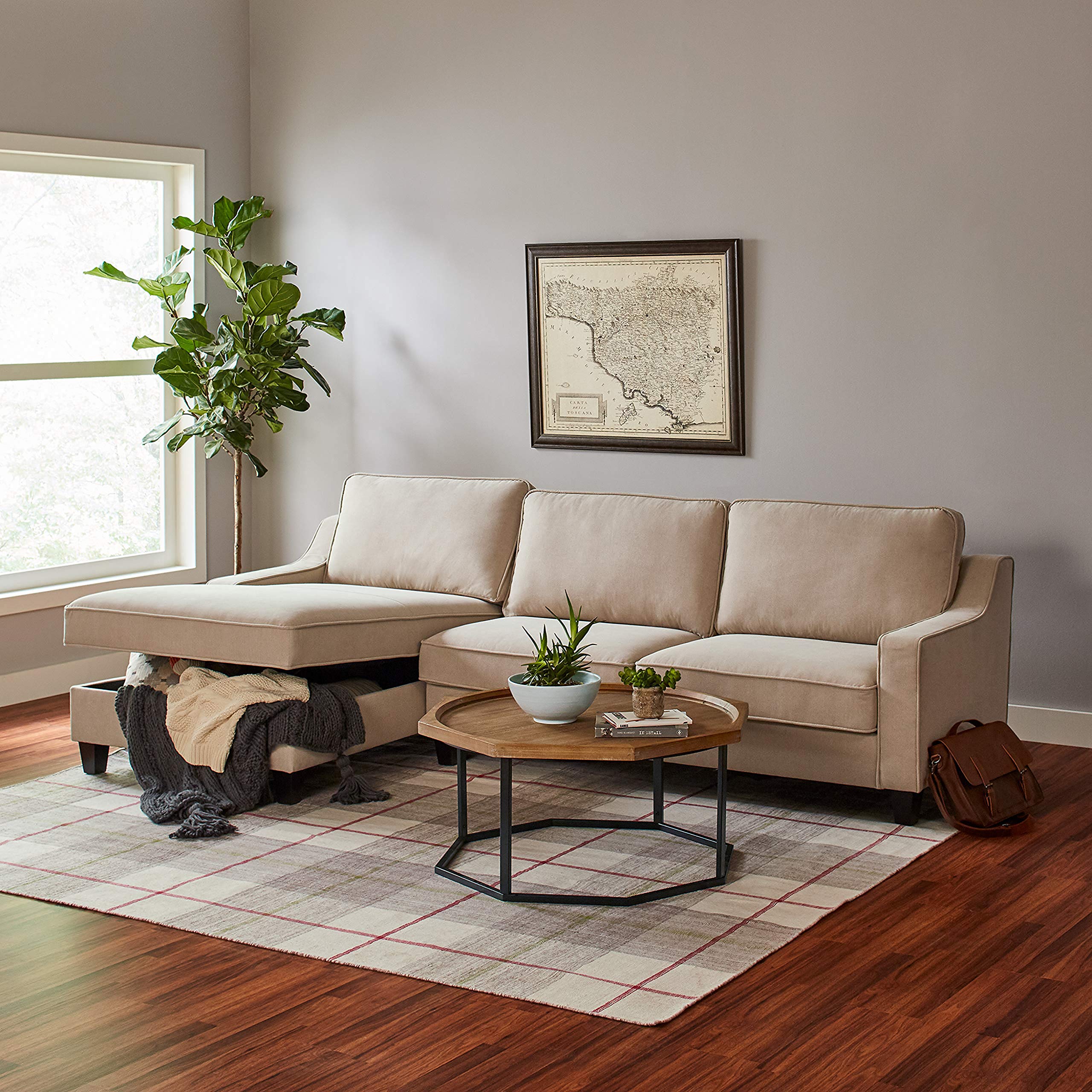 Amazon Brand – Stone & Beam Casual Plaid Area Rug, 8 x 10 Foot, Flatweave, Beige, Brown, Orange