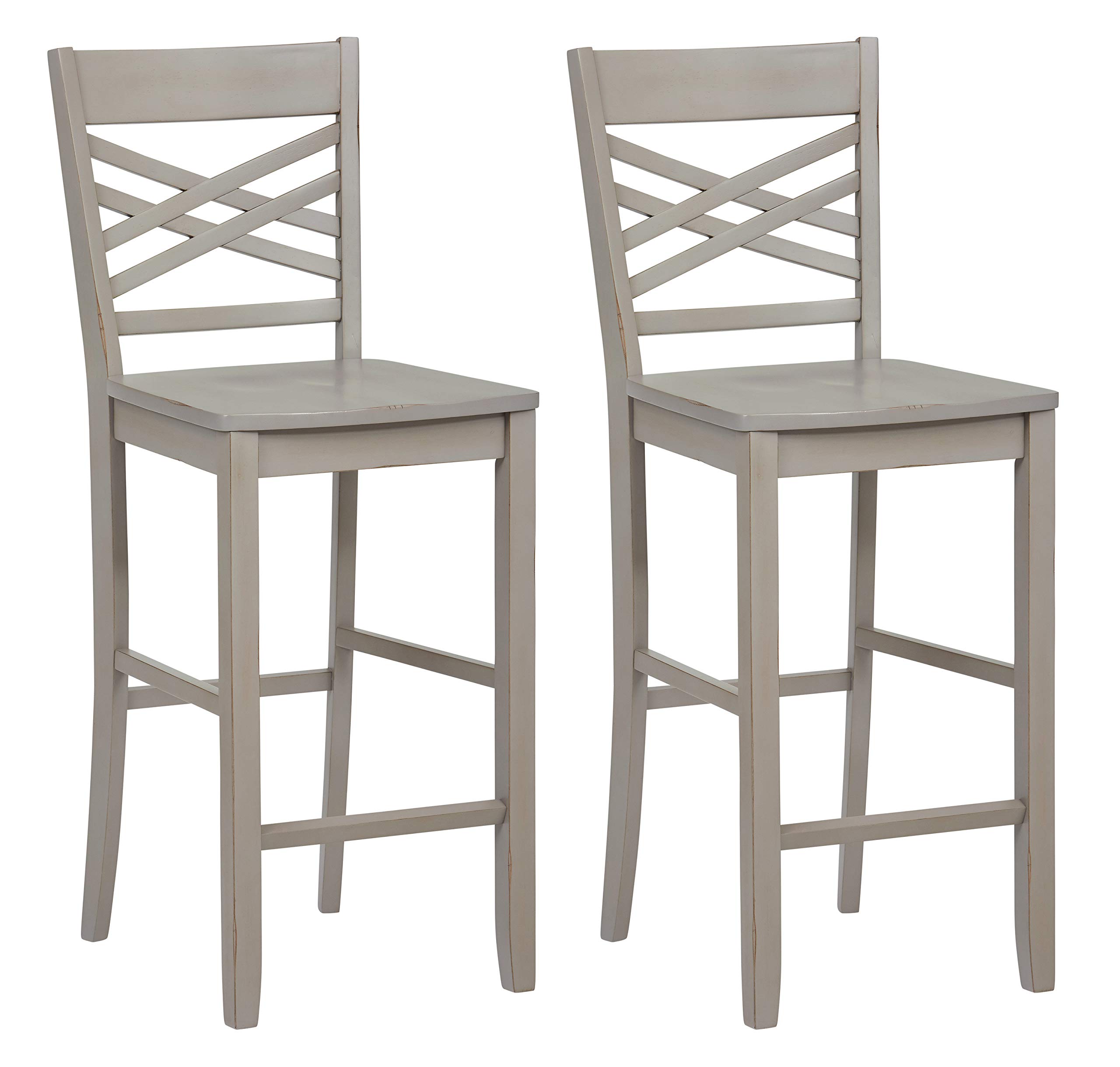 Amazon Brand – Ravenna Home Luna Rustic Wood Bar Stool, 43.25"H, Distressed Grey (Set of 2)