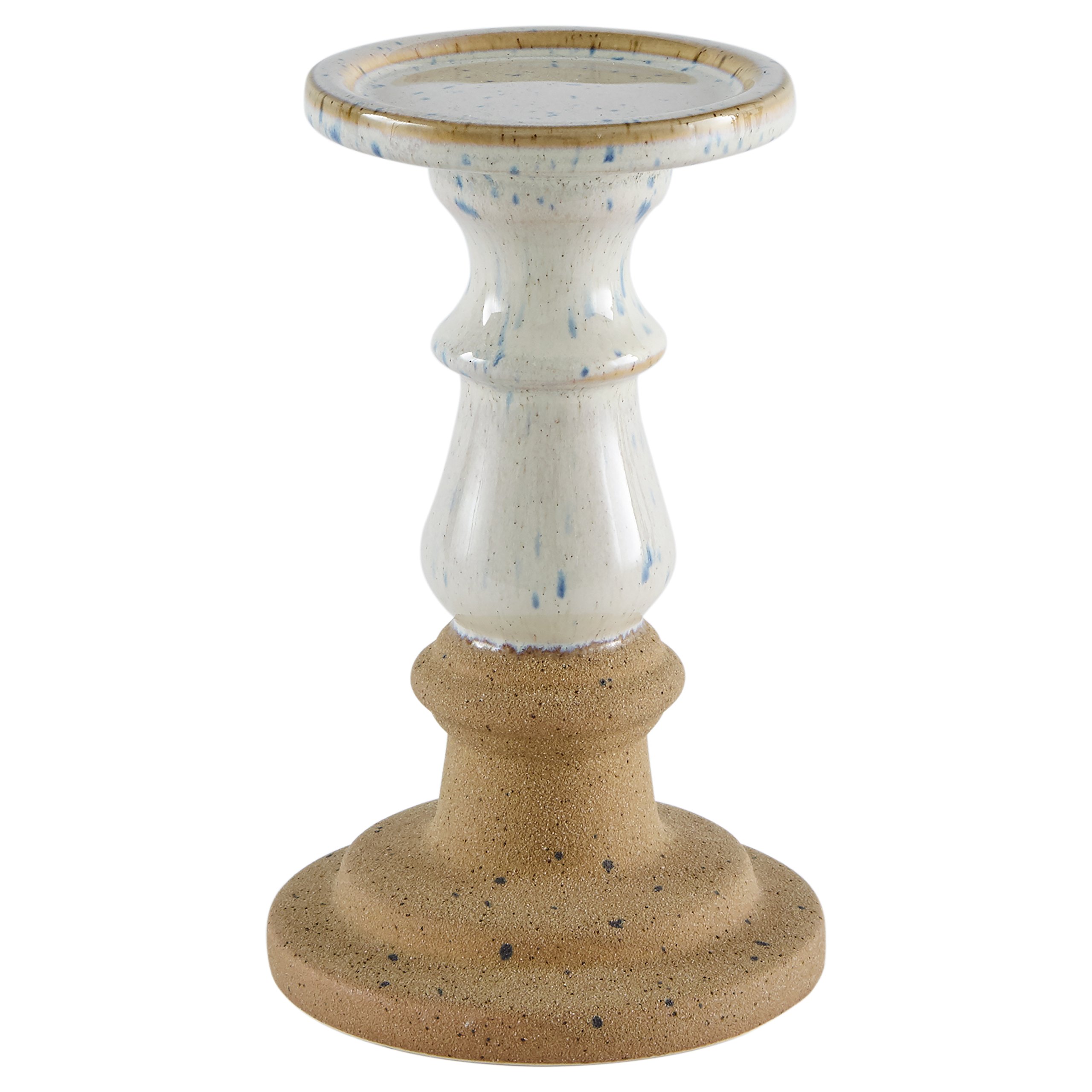 Amazon Brand – Stone & Beam Rustic Farmhouse Stoneware Pillar Candle Decor Holder - 8 Inch, White and Clay