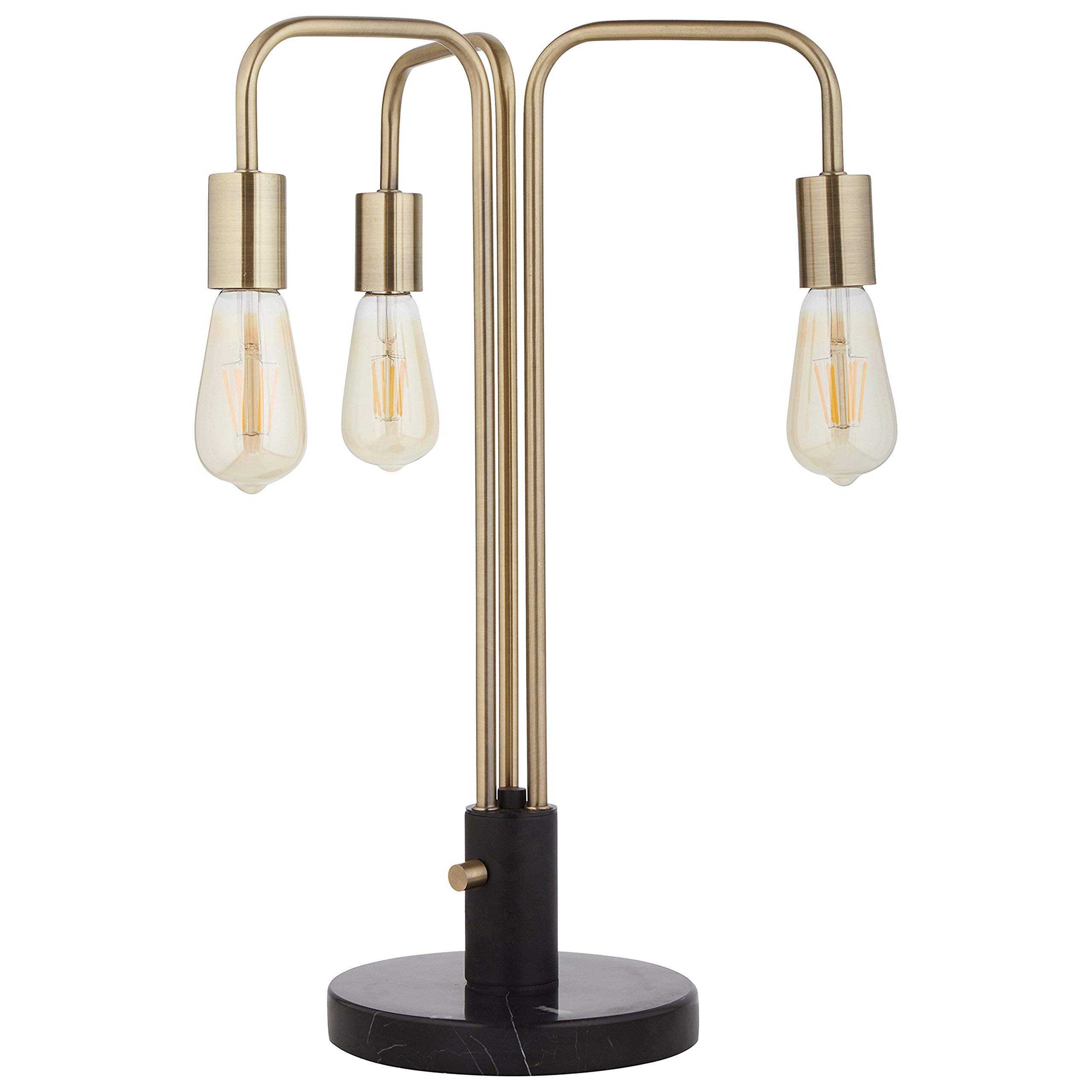 Rivet Theory Edison Bulb 3-Arm Table Lamp, with Bulbs, Black and Brass, 21.5" x 14" x 14"