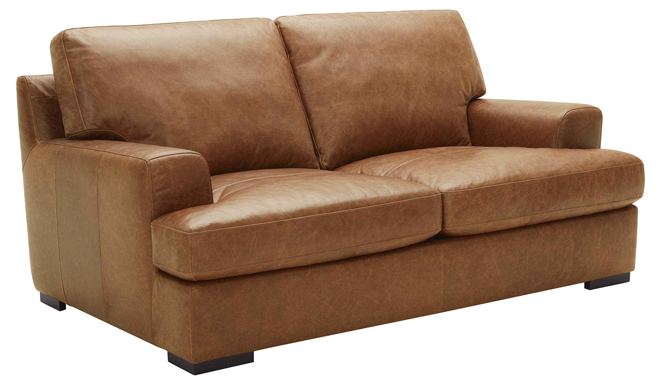 Amazon Brand – Stone & Beam Lauren Down-Filled Oversized Leather Loveseat with Hardwood Frame, 74"W, Cognac