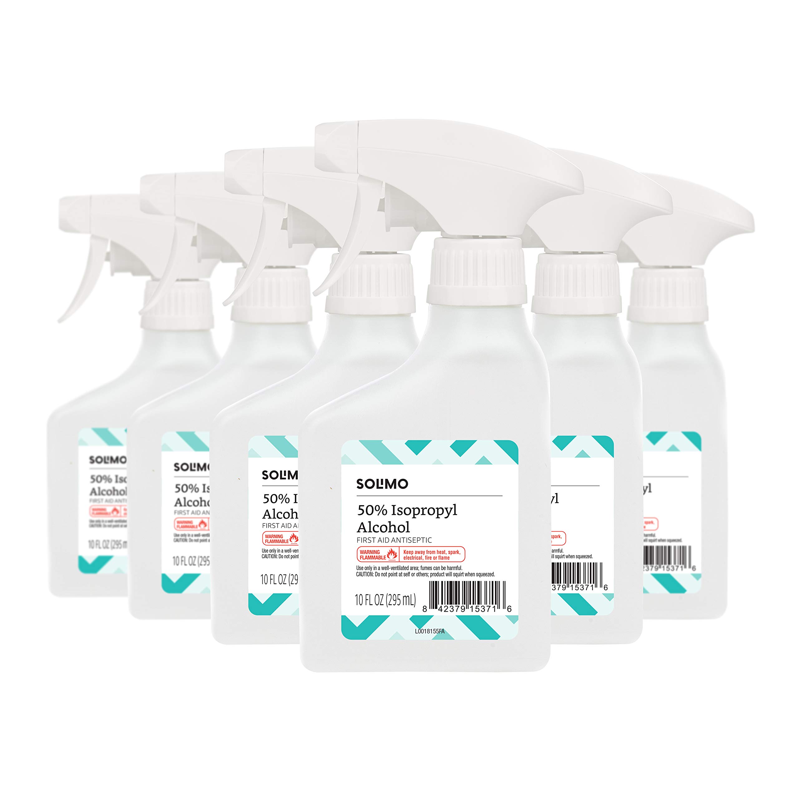 Amazon Brand - Solimo 50% Isopropyl Alcohol First Aid Antiseptic Spray Bottle, 10 Fluid Ounces (Pack of 6)