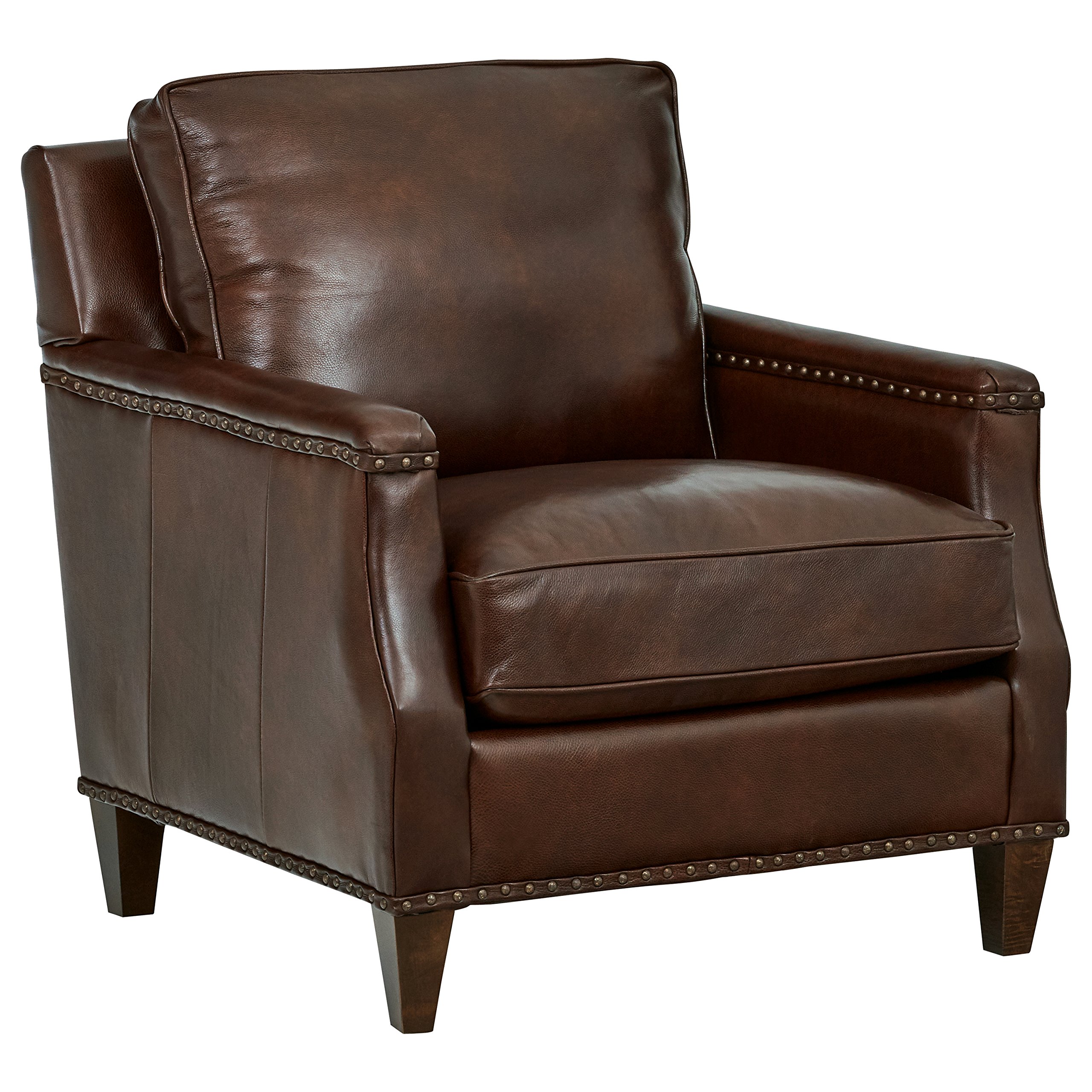Amazon Brand – Stone & Beam Marin Leather Studded Chair, 33"W, Walnut
