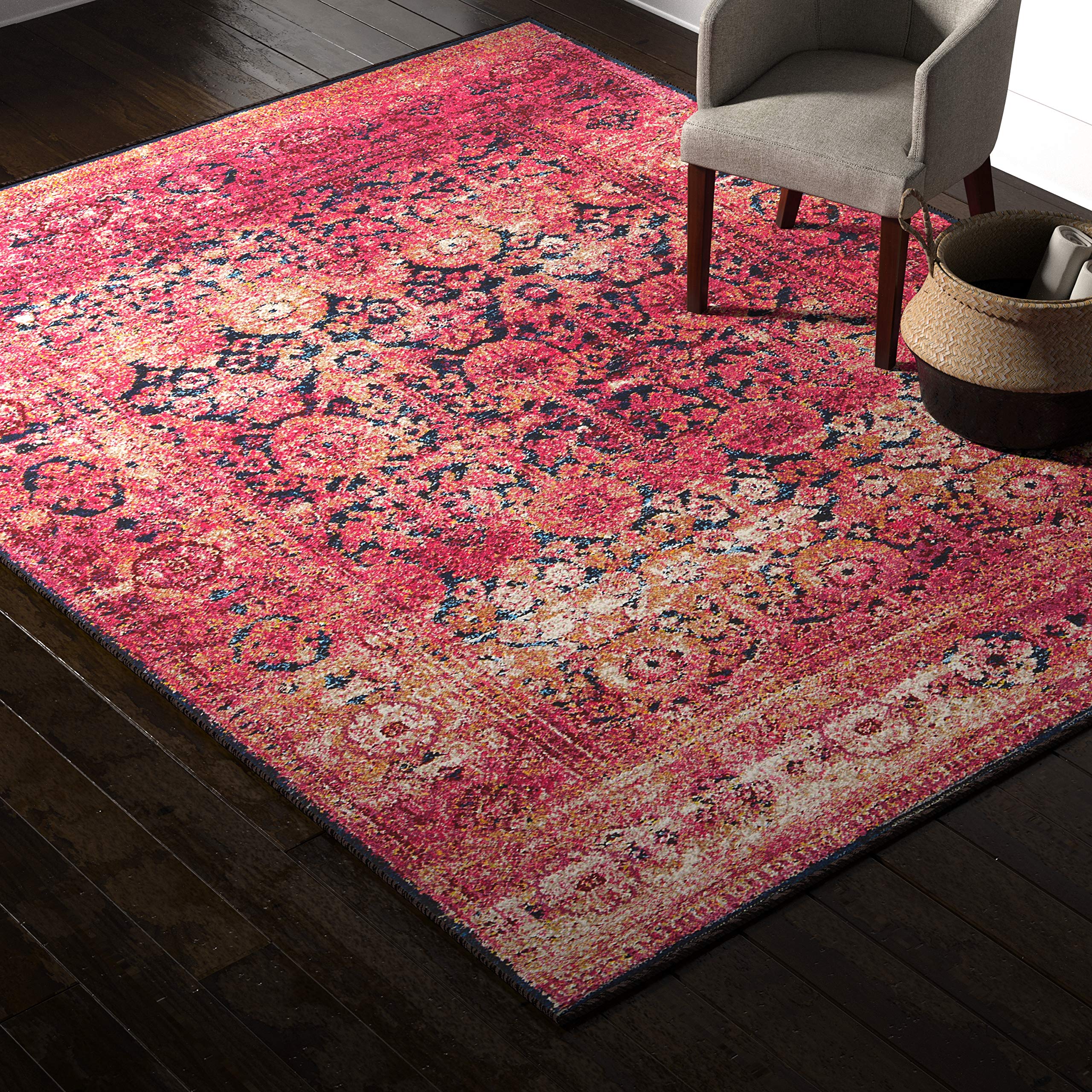 Rivet Vibrant Medallion Rug, 7'6" x 9'6", Pink