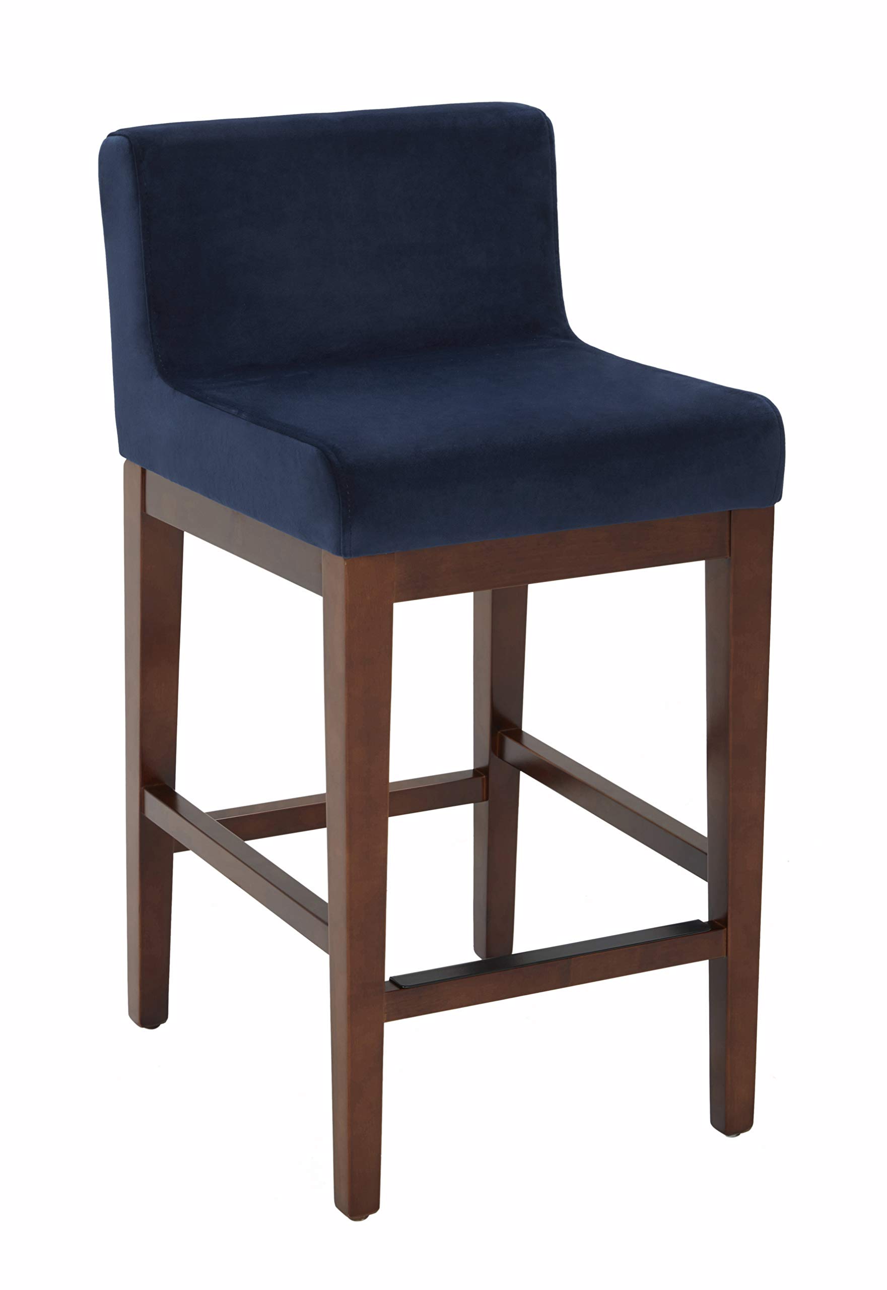 Amazon Brand – Rivet Mid-Century Modern Upholstered Low Back Kitchen Counter Height Stool, 37"H, Navy Velvet