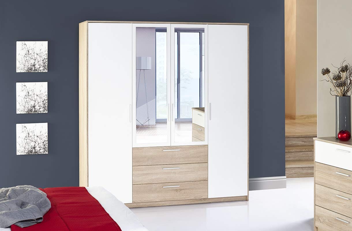 Marque Amazon - Movian - Armoire avec miroir Minho, 187 x 206 x 62 cm, Chêne Sanremo