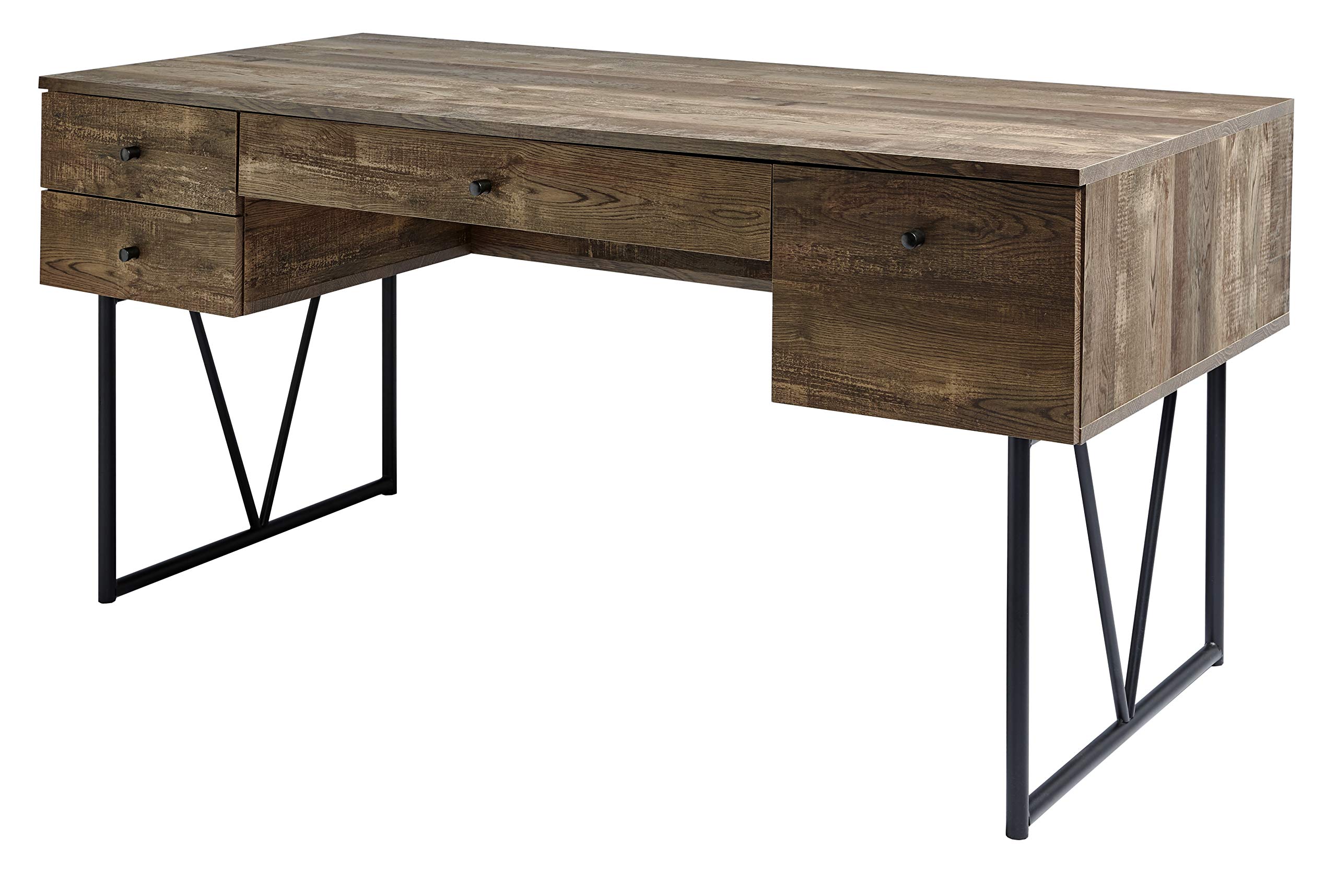 Amazon Brand - Movian Côa 4-Drawer Desk, 160 x 73 x 77.5cm, Vintage Dark Brown Oak-Effect/Black Metal