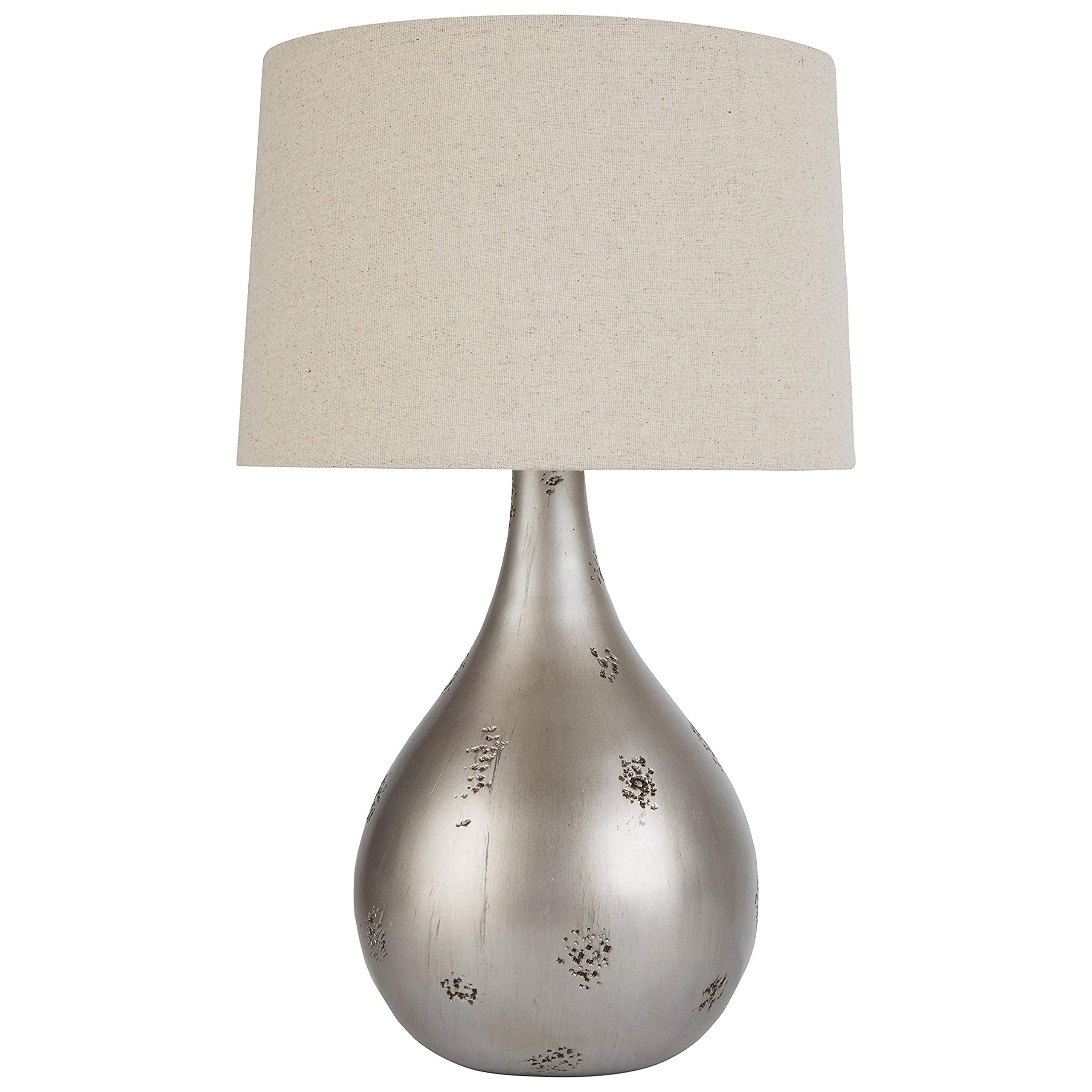 Amazon Brand – Stone & Beam Textured Teardrop Table Lamp With Light Bulb And White Shade- 11.5 x 11.5 x 20 Inches, Silver