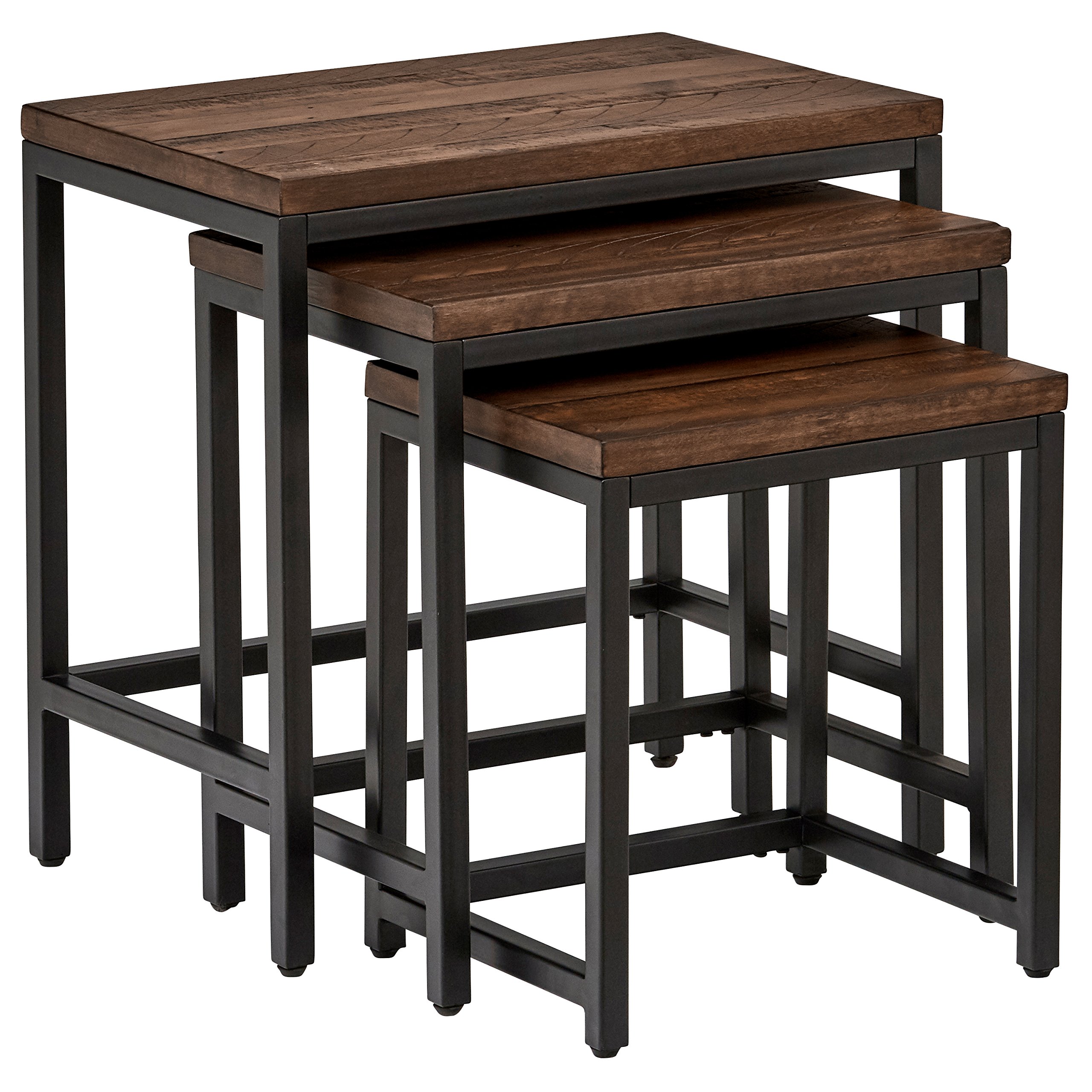 Amazon Brand – Stone & Beam Larson Industrial Wood & Metal Nesting Side End Tables, 24"W, Set of 3, Walnut
