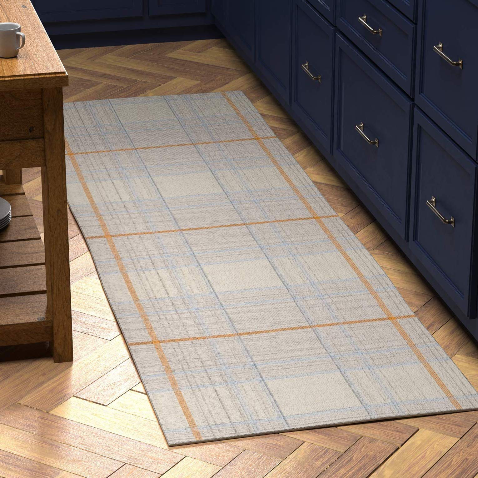 Amazon Brand – Stone & Beam Casual Plaid Runner Rug, 2' 6" x 8', Flatweave, Grey, Ivory, Yellow