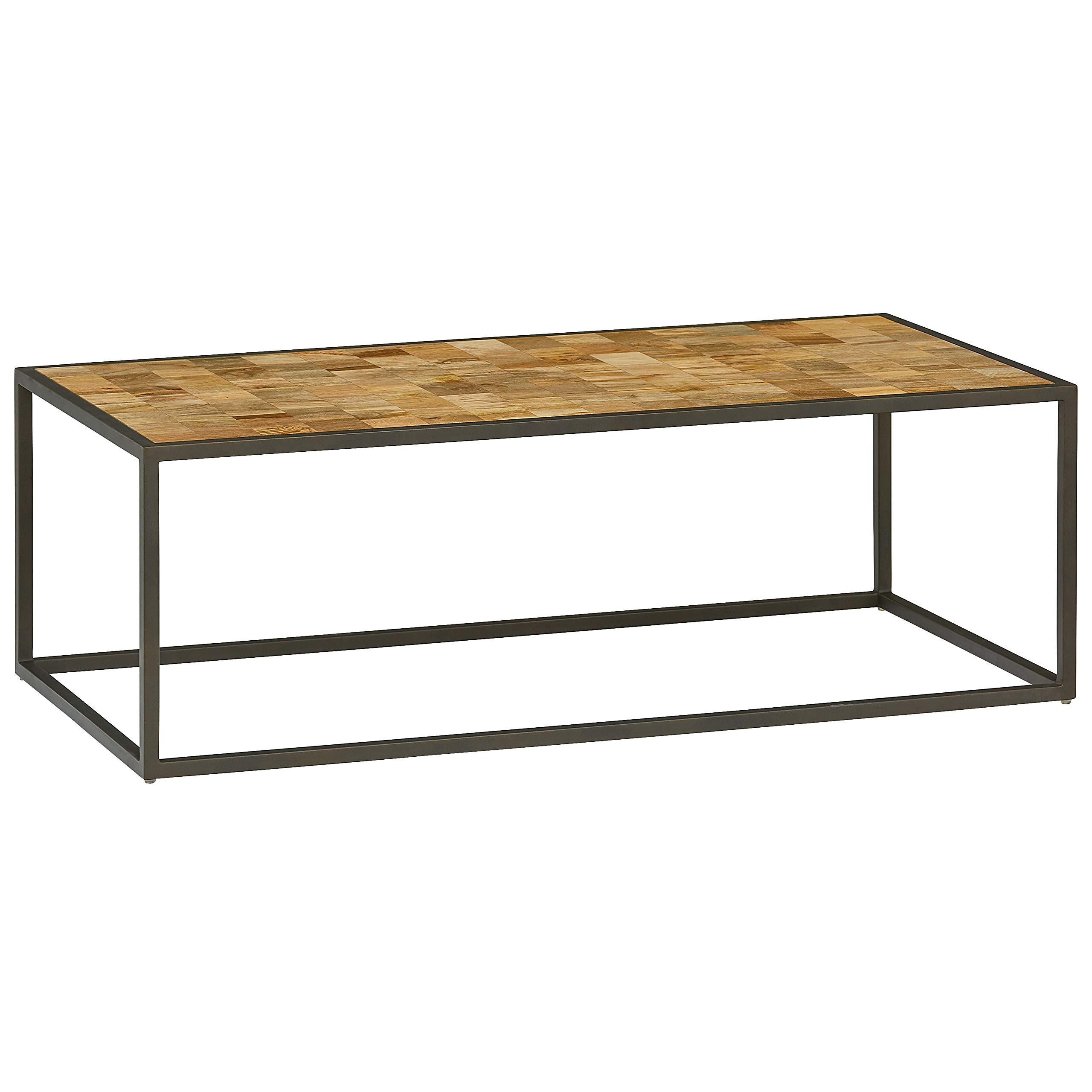 Amazon Brand – Rivet Industrial Coffee Table with Multisquare Wood Design, 47.24"W