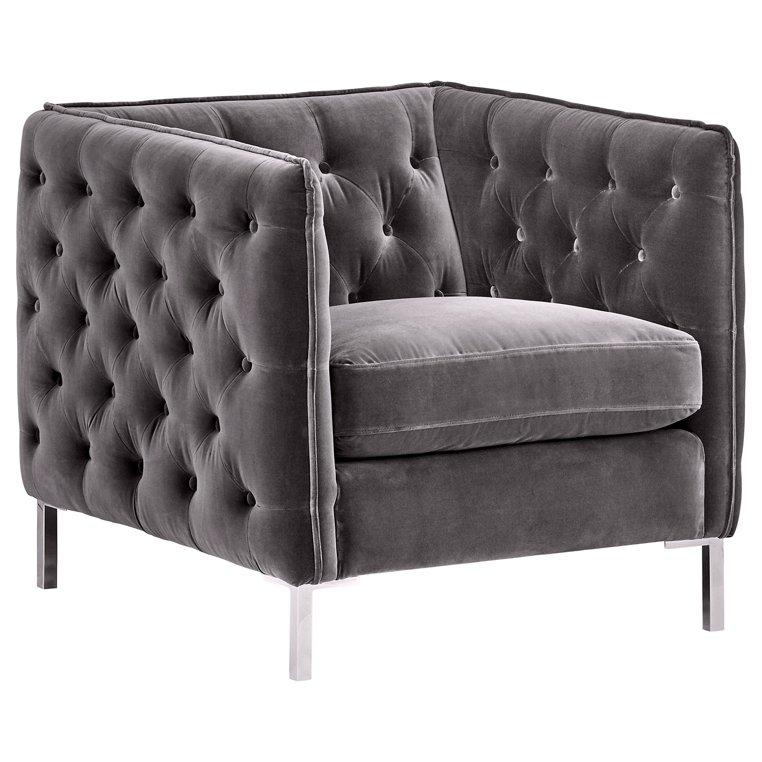 Amazon Brand – Rivet Eva Mid-Century Modern Tufted Velvet Down-Filled Accent Chair, 33.5"W, Dark Grey