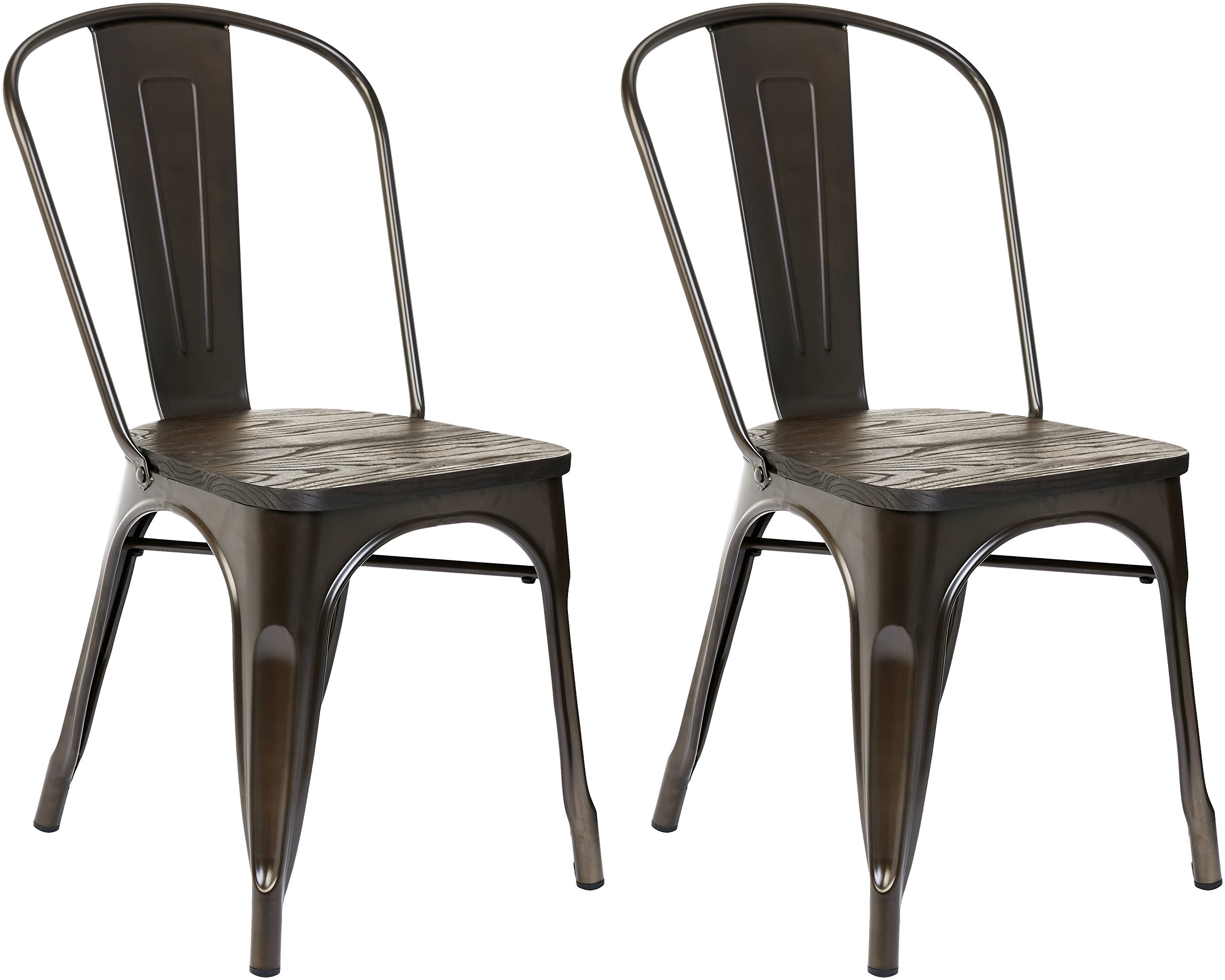 Pioneer Square Beja Metal Dining Chair with Wood Seat, Set of 2, Woodland Brown