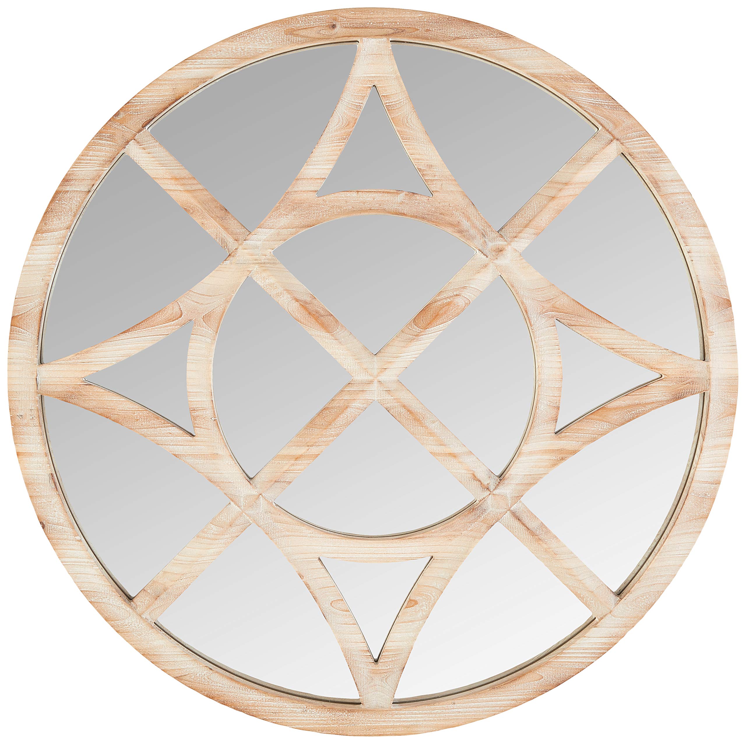 Amazon Brand – Stone & Beam Vintage Compass Wooden Accent Mirror, 28"H, Light Stain