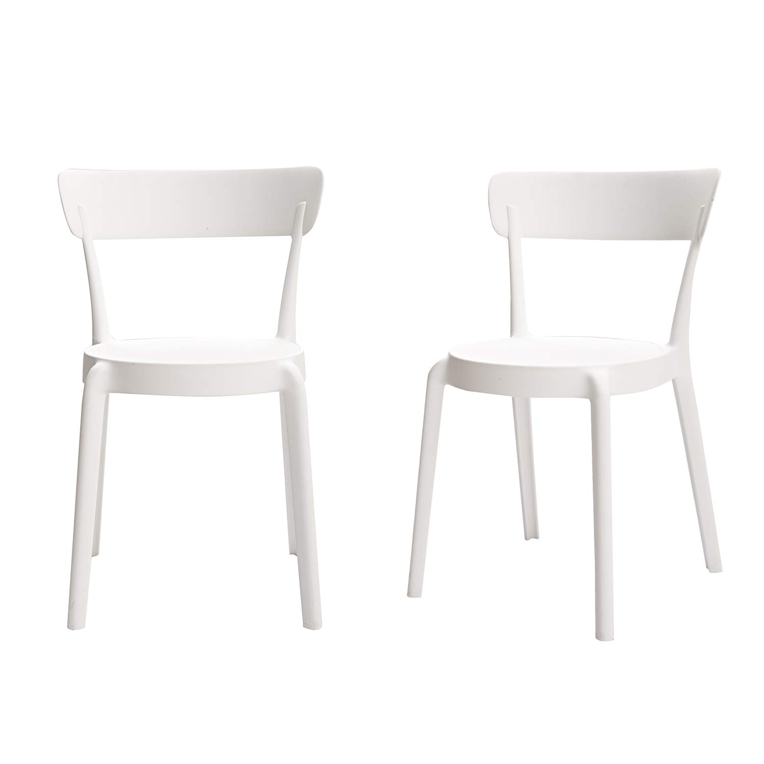 AmazonBasics Armless Bistro Dining Chair - Set of 2, White, Premium Plastic