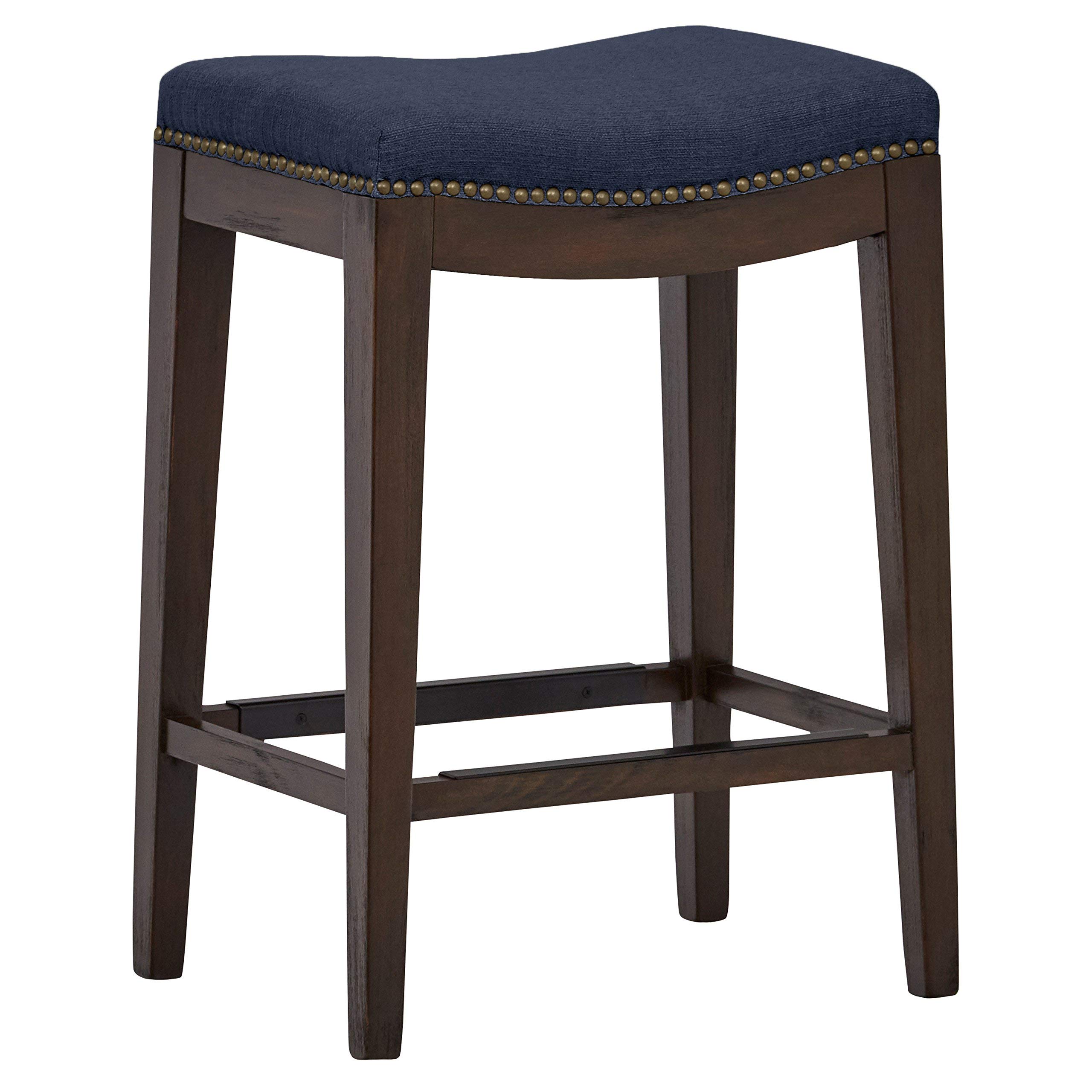 Amazon Brand – Stone & Beam Elden Nailhead-Trim Saddle Kitchen Counter Height Backless Stool, 26"H, Blue