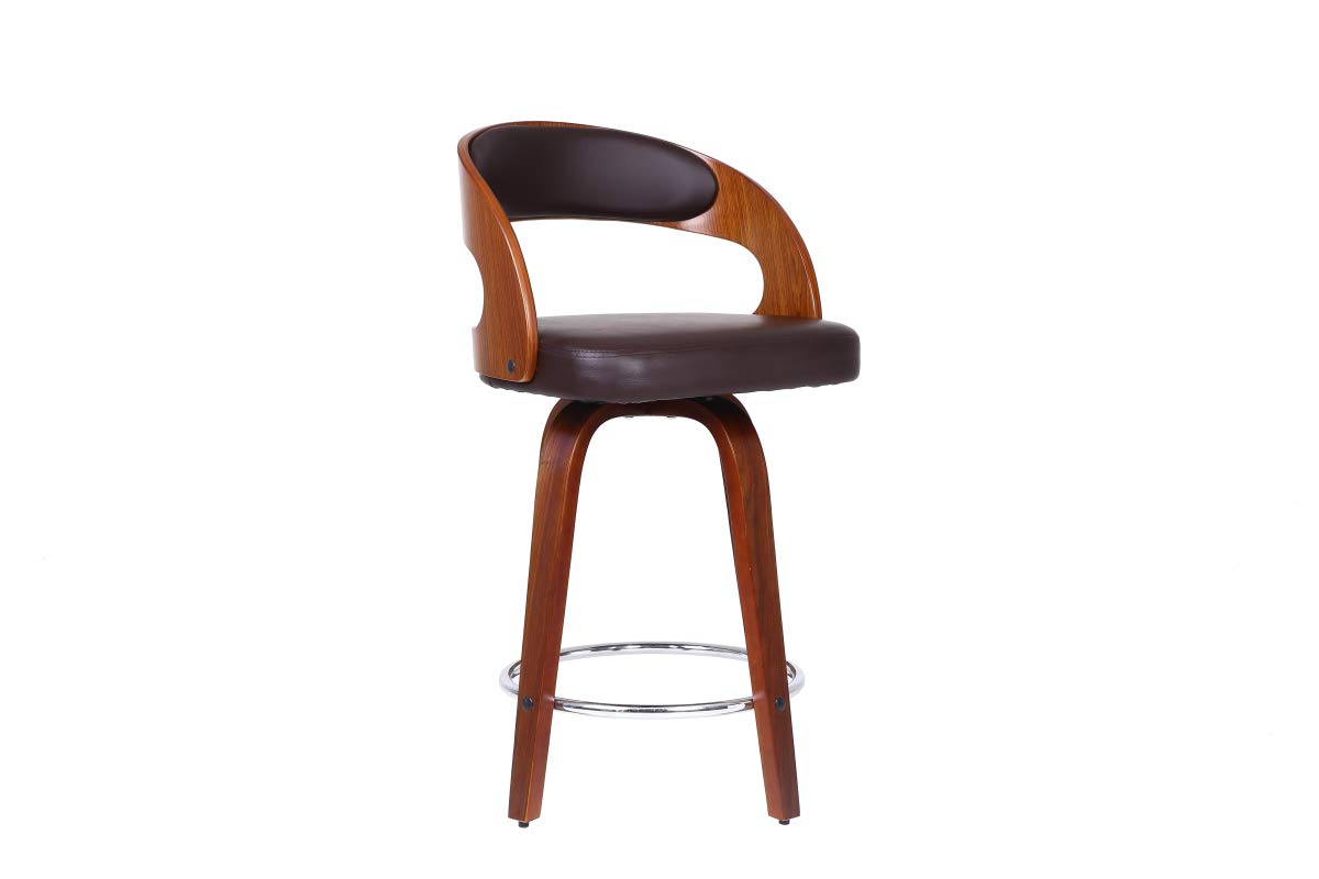 Phoenix Home Brown Faux Leather Counter Height Barstool, 26", Anti Walnut