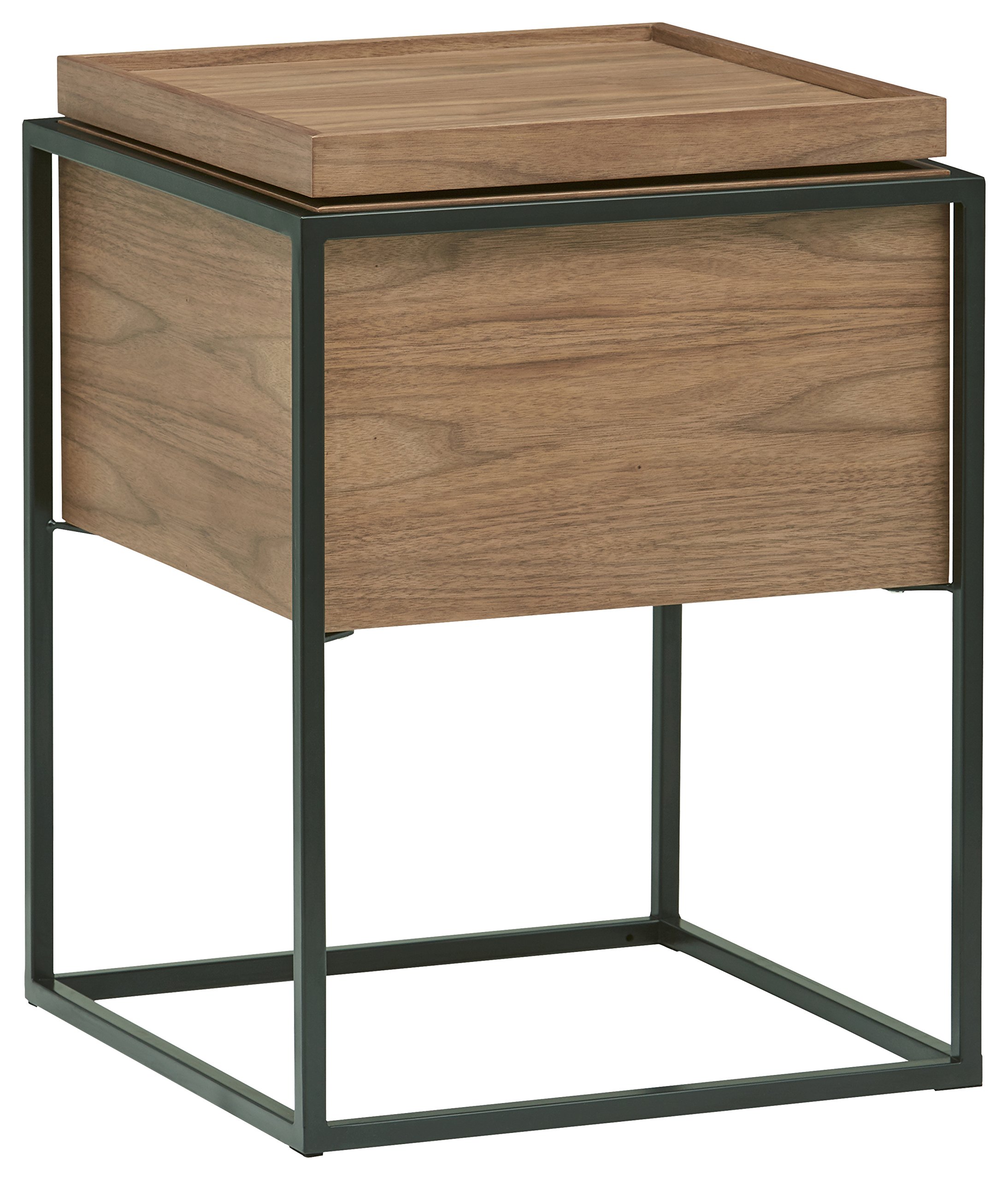 Amazon Brand – Rivet Axel Lid Storage Wood and Metal Side End Table Nightstand, Walnut