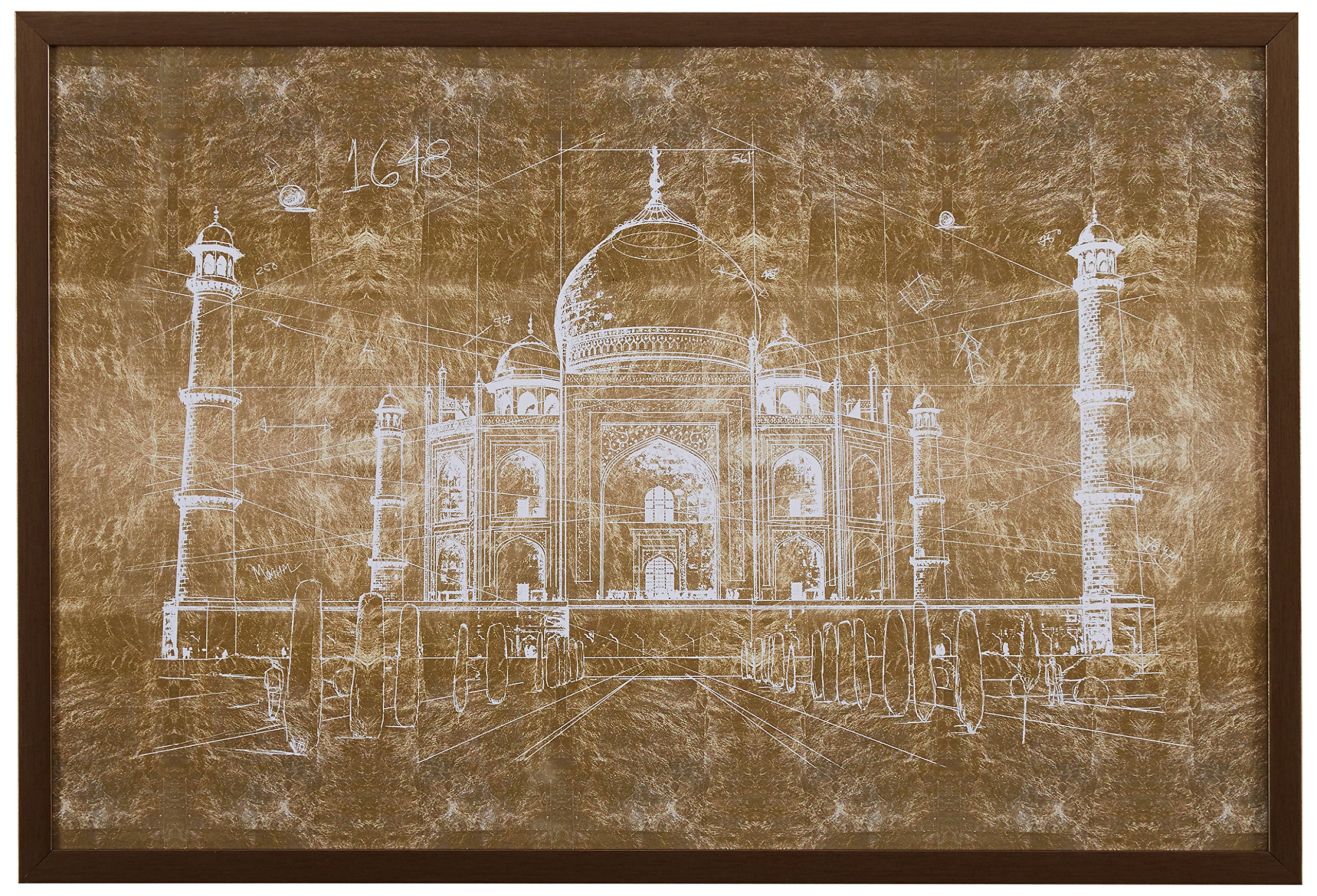 Amazon Brand – Rivet White on Bronze Print of Taj Mahal Wall Art, Bronze Frame, 17" x 12"