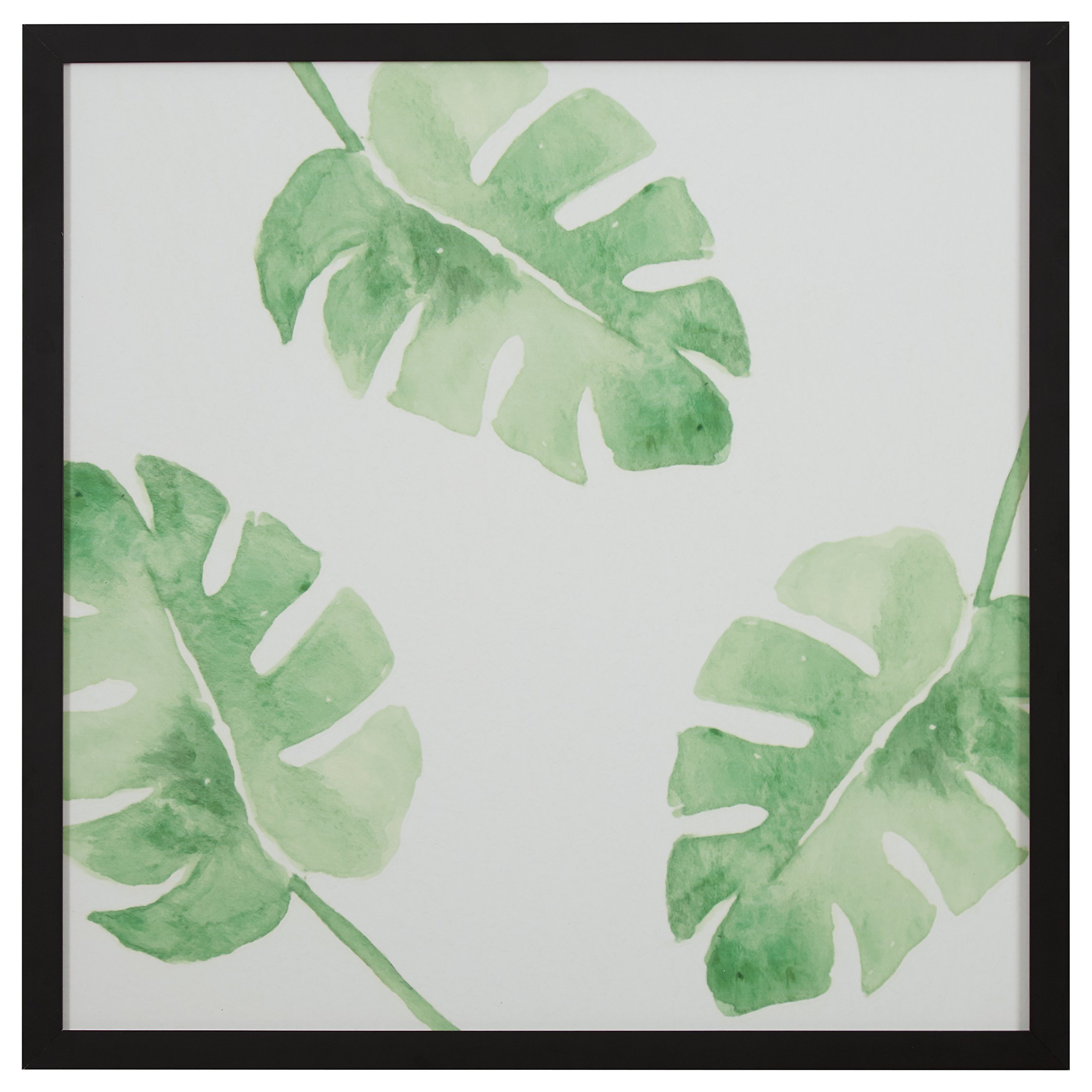 Amazon Brand – Rivet Watercolor Green Leaf Print Wall Art in a Black Wood Frame, 30" x 30"