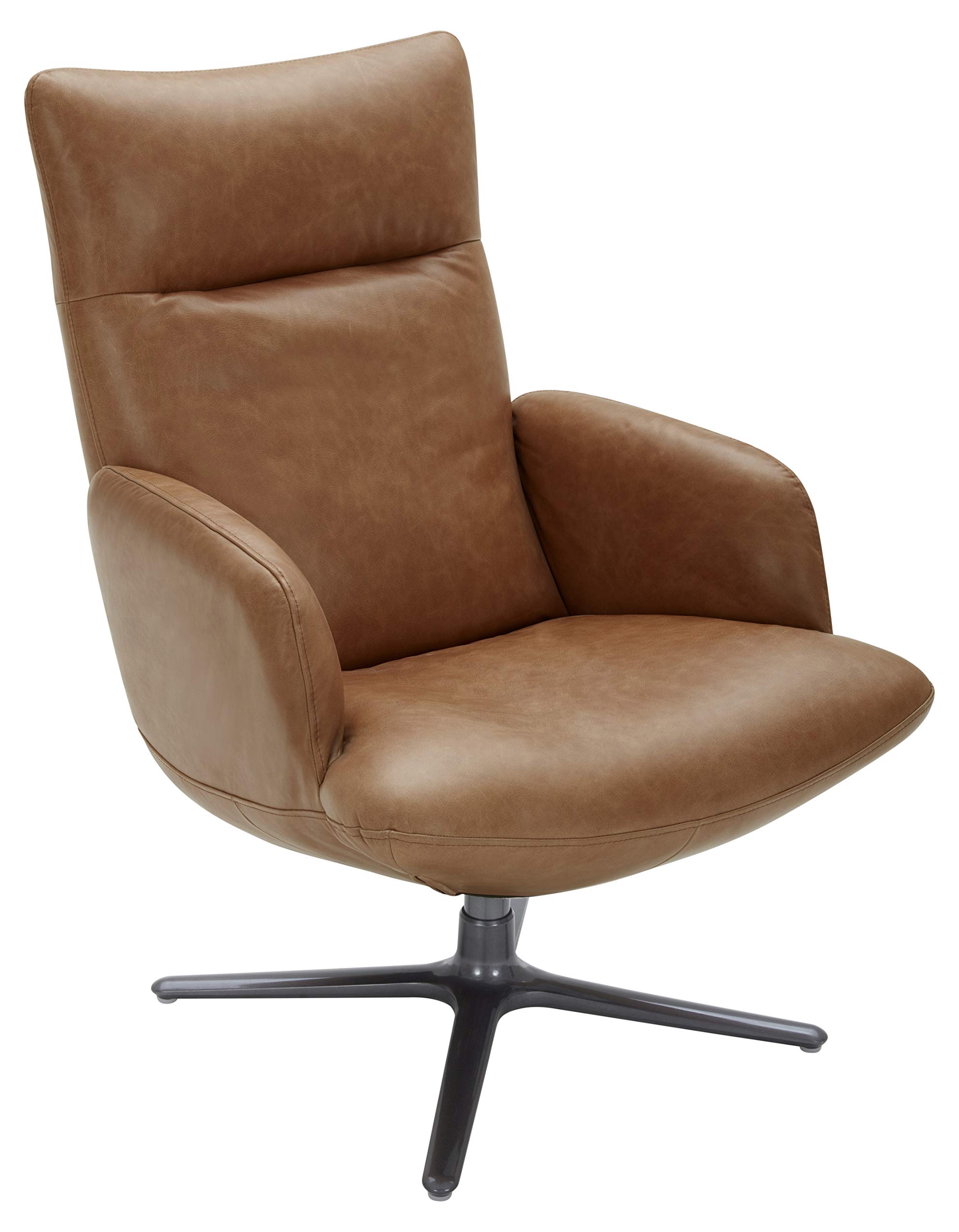 Amazon Brand – Rivet Blanchard Living Room Chair with Swivel Base, 40"H, Leather, Cognac