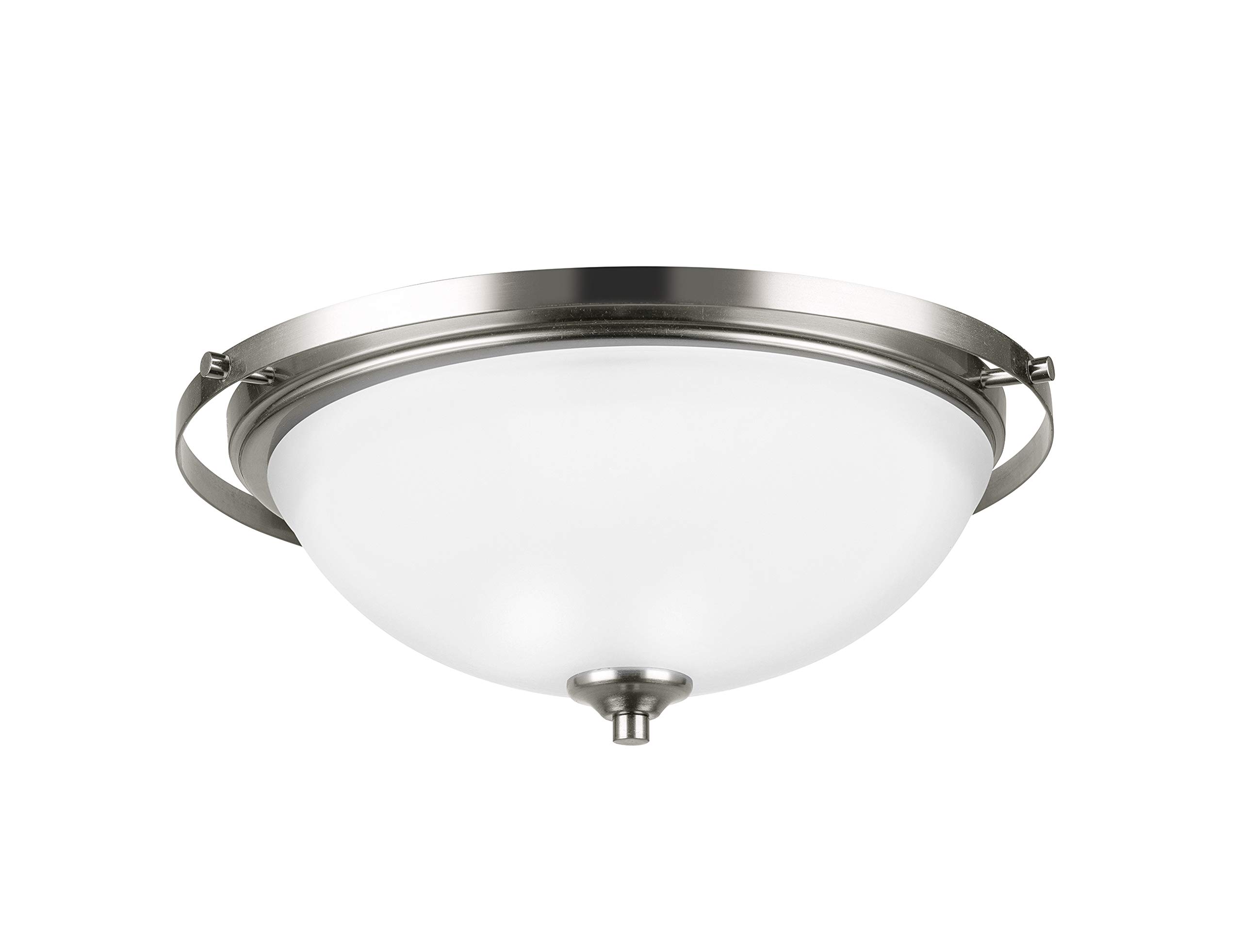 Amazon Brand - Ravenna Home 2-Light Flush-Mount Ceiling Light with White Frosted Glass Shade, 5.1"H, Brushed Steel