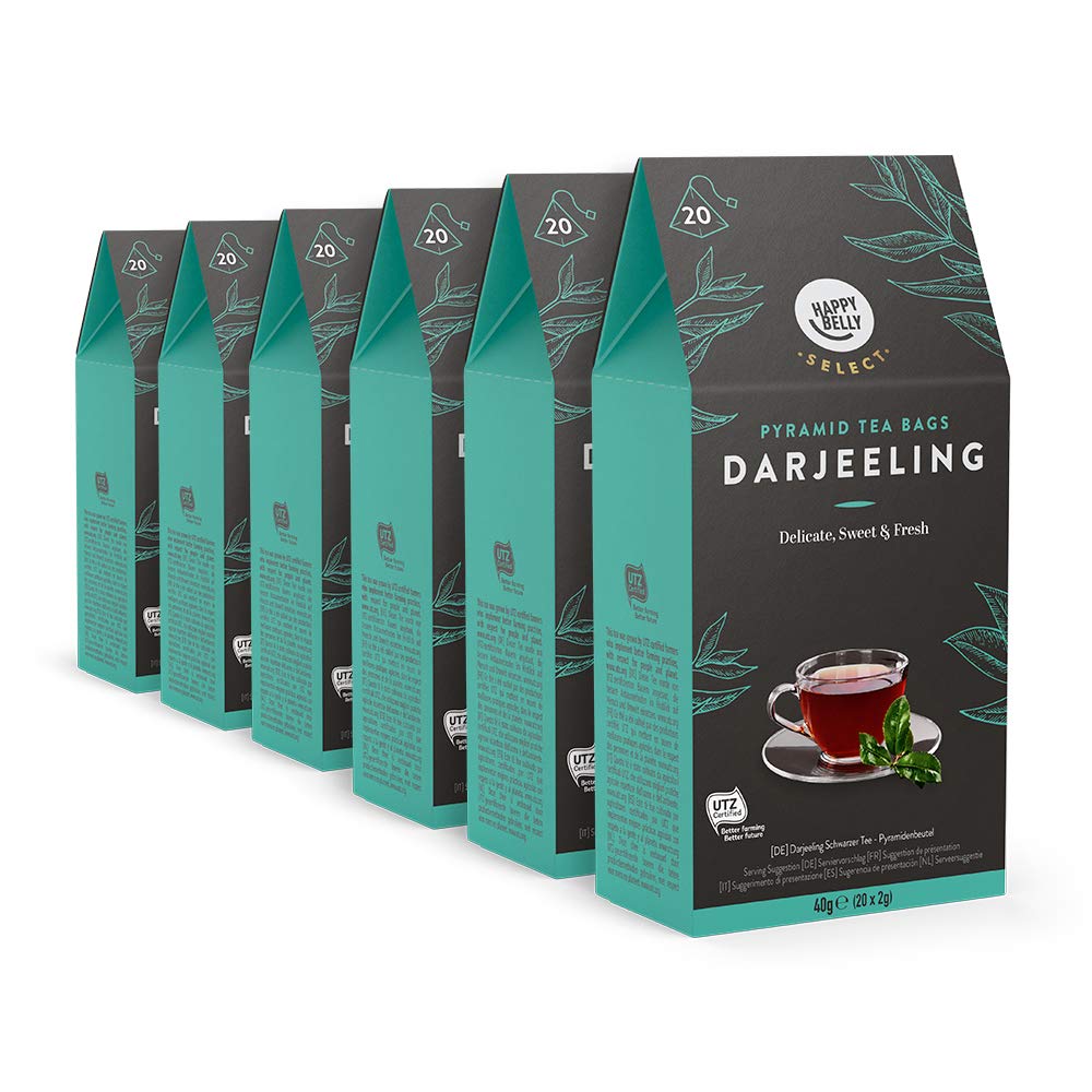 Amazon Brand - Happy Belly Select Black Tea Teabags Darjeeling 6x20 tea pyramides