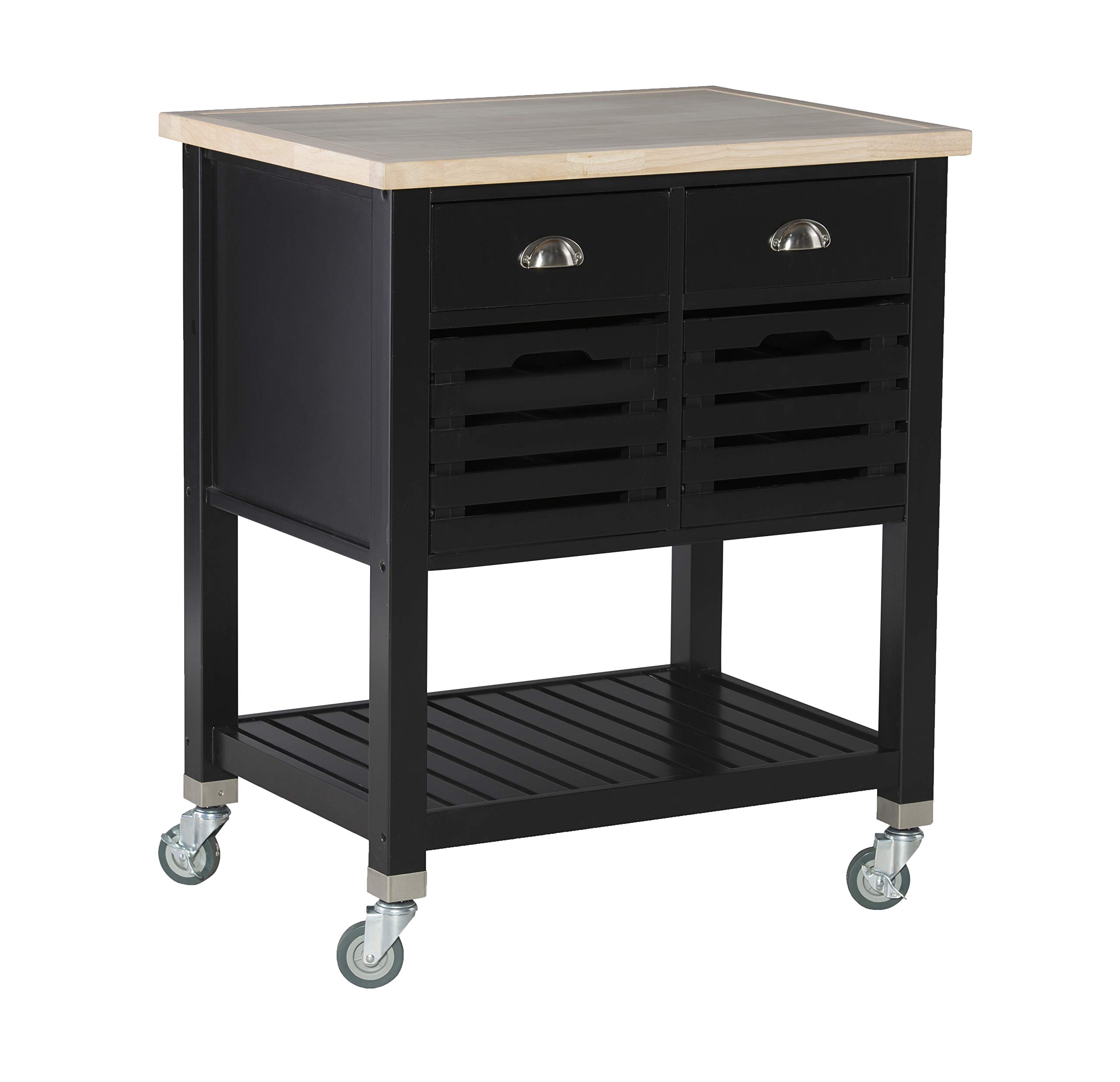 Ravenna Home 2-Drawer Kitchen Cart, 36.5"H, Black Wood