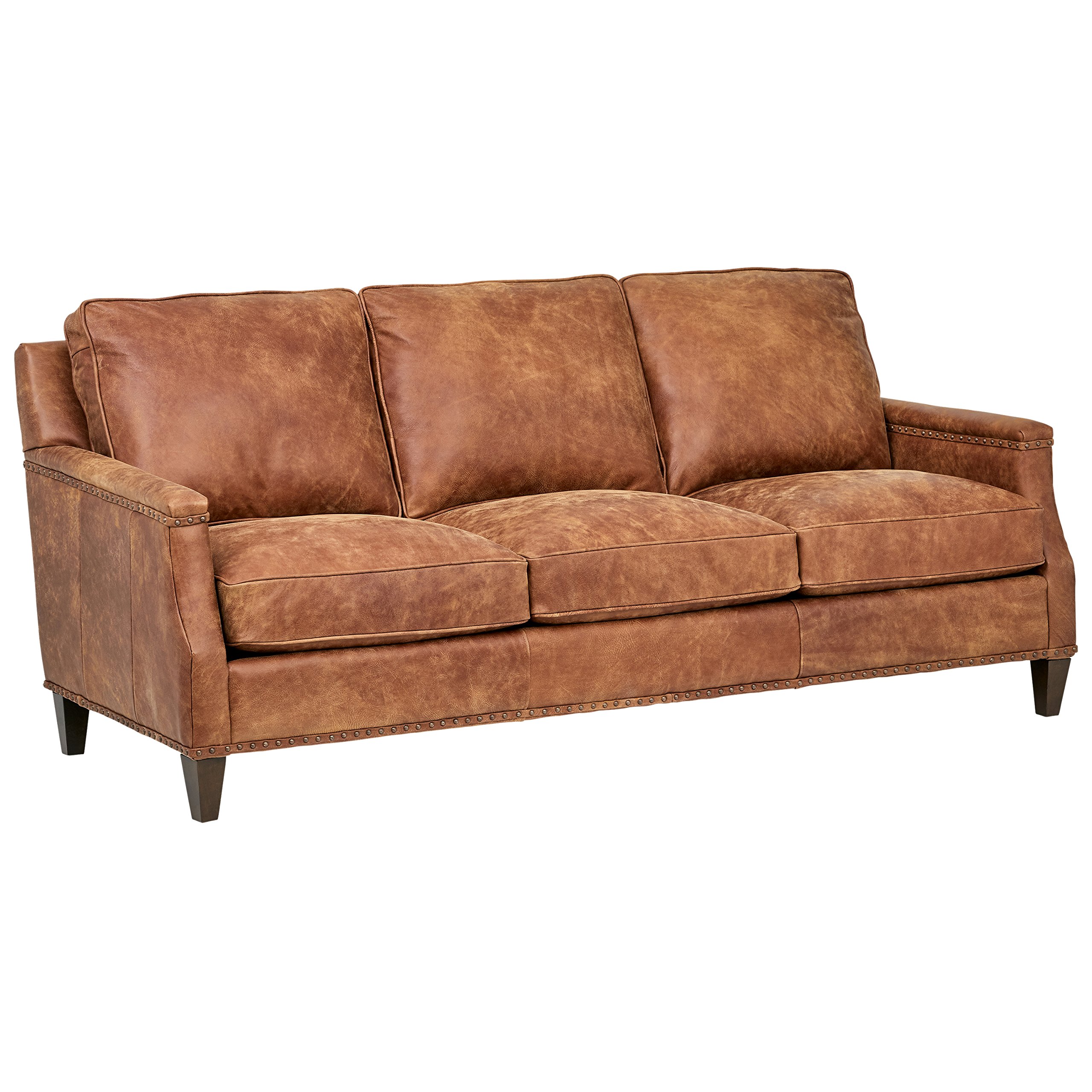 Amazon Brand – Stone & Beam Marin Leather Nailhead Studded Sofa Couch, 87"W, Saddle Brown