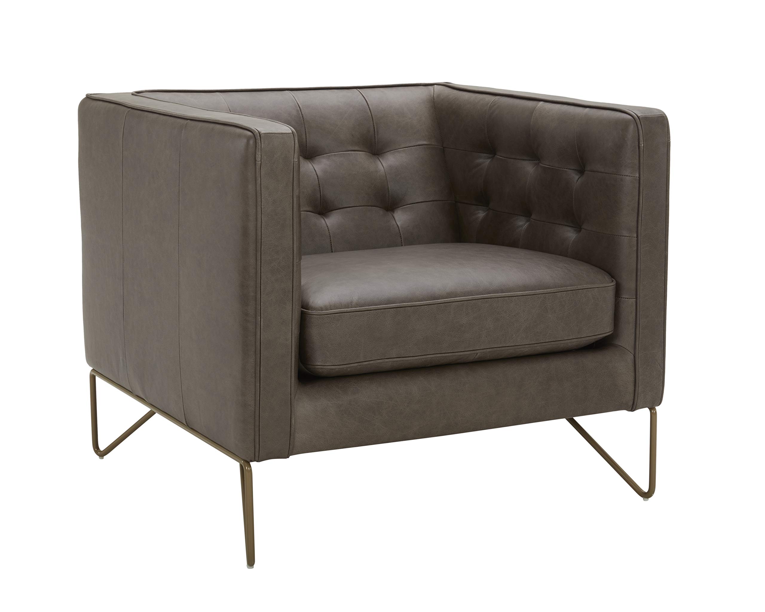 Amazon Brand – Rivet Brooke Contemporary Mid-Century Modern Tufted Leather Living Room Chair, 35"W, Grey