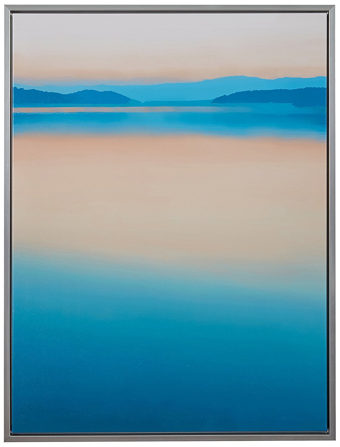 Amazon Brand – Rivet Calm Paradise Water Horizon at Dawn Canvas Wall Art, Silver Frame, 31.75" x 41.75"