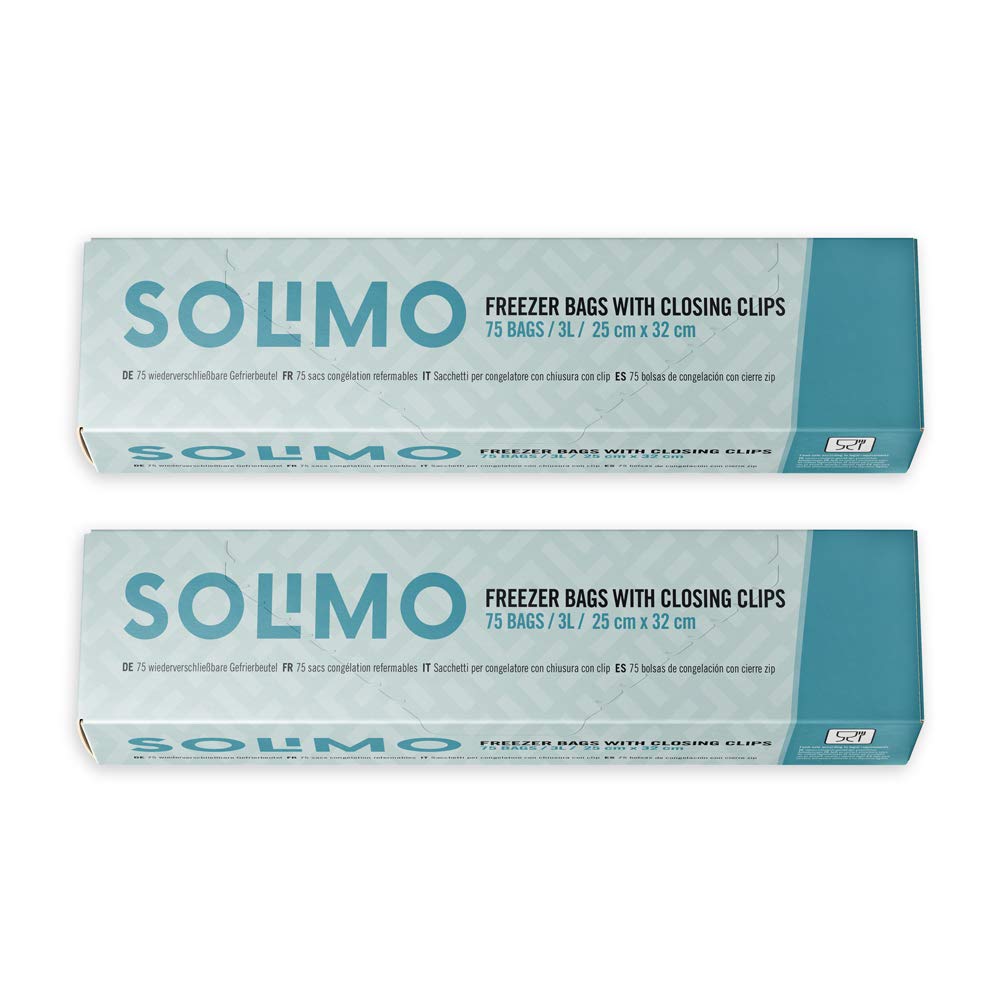 Amazon Brand - Solimo Freezer Bags with Closing Clips - 3 Liters - 150 Bags