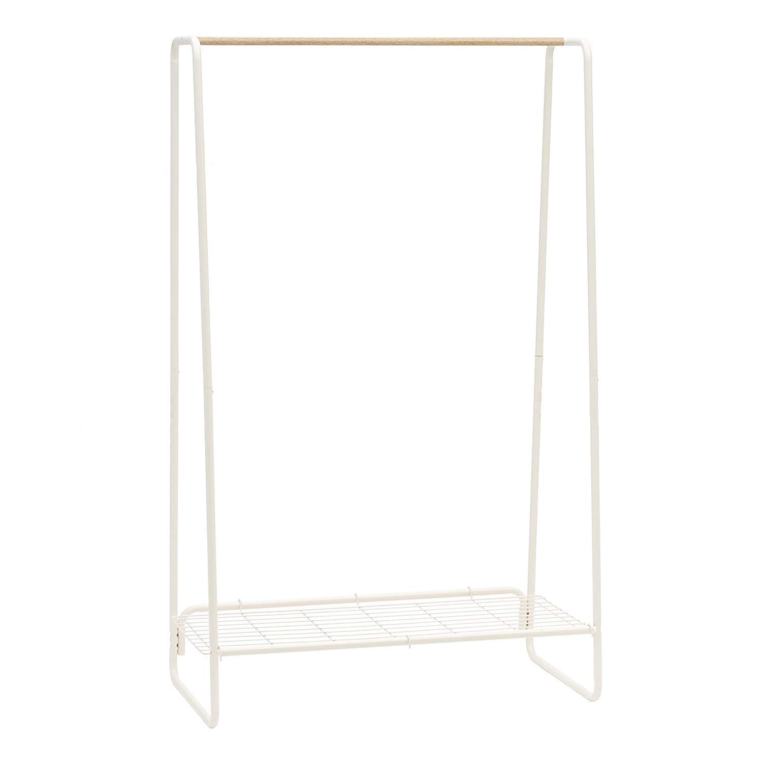 Iris Ohyama 530478 Perchero/Espacio de almacenajecon Ganchos movibles para Accesorios de Metal y MDF Madera-Garment Rack PI-B5 L-Robe Claro y Blanco, 64 x 90 x 150 cm