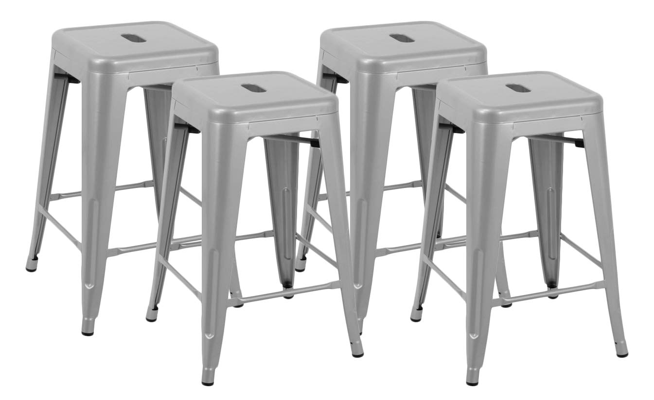 Amazon Brand – Ravenna Home Decorah Stackable Metal Kitchen Counter Bar Stools, 24"H, Nickle, Set of 4