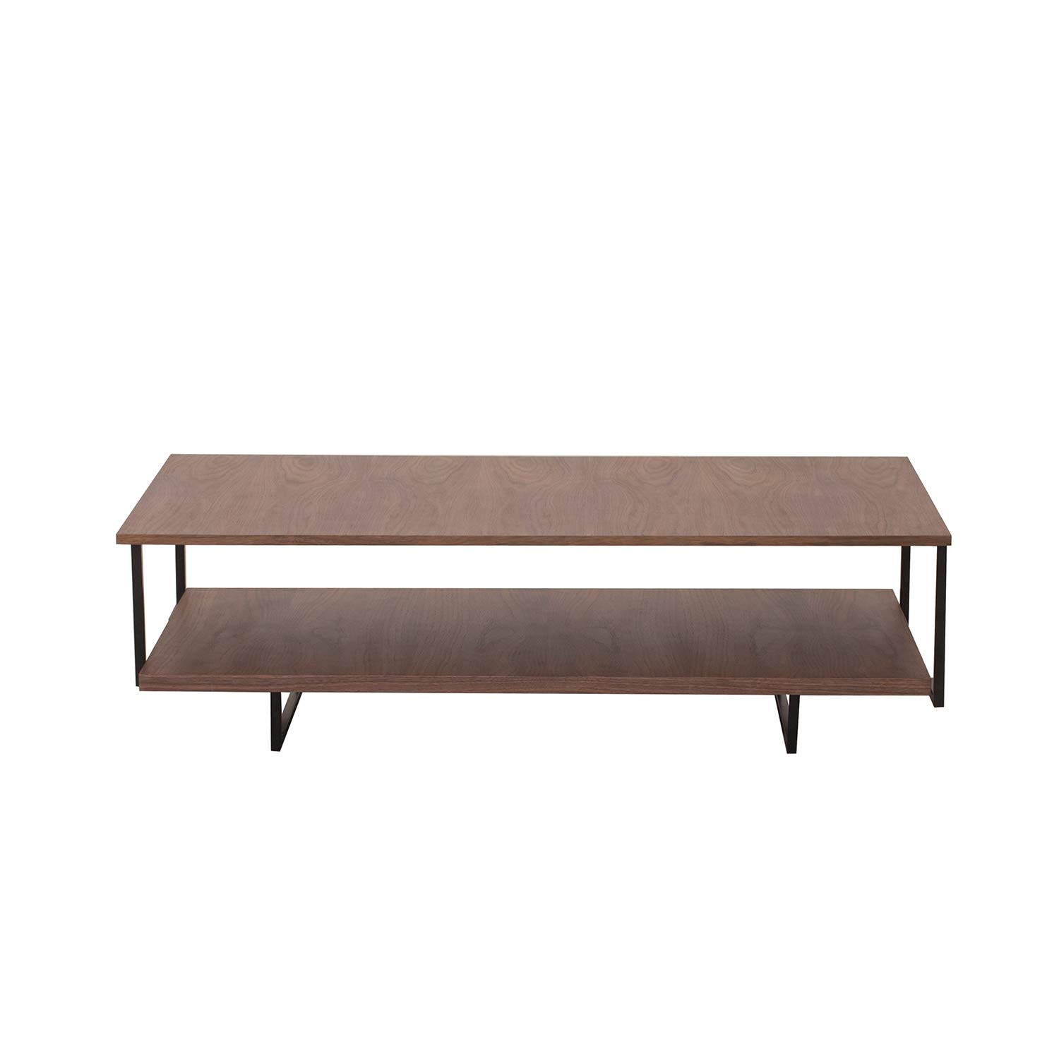 Amazon Brand - Rivet Rectangular Coffee Table with 1-Shelf, 120 x 65 x 35cm, MDF with Walnut Veneer/Black Metal Frame