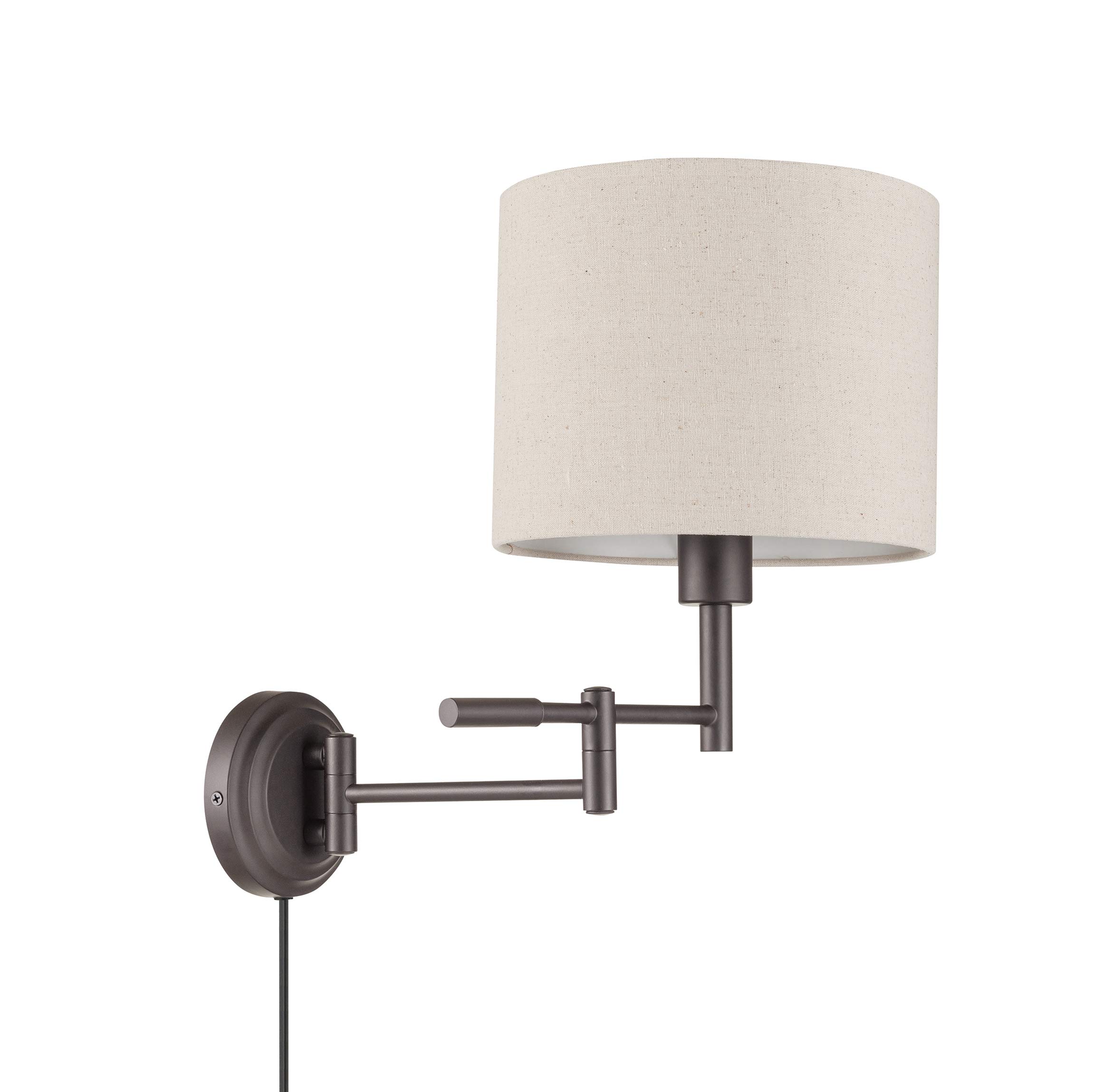 Amazon Brand - Ravenna Home Single-Light Swing-Arm Wall Sconce with White Linen Shade, LED Bulb Included, 15.5"H, Dark Bronze