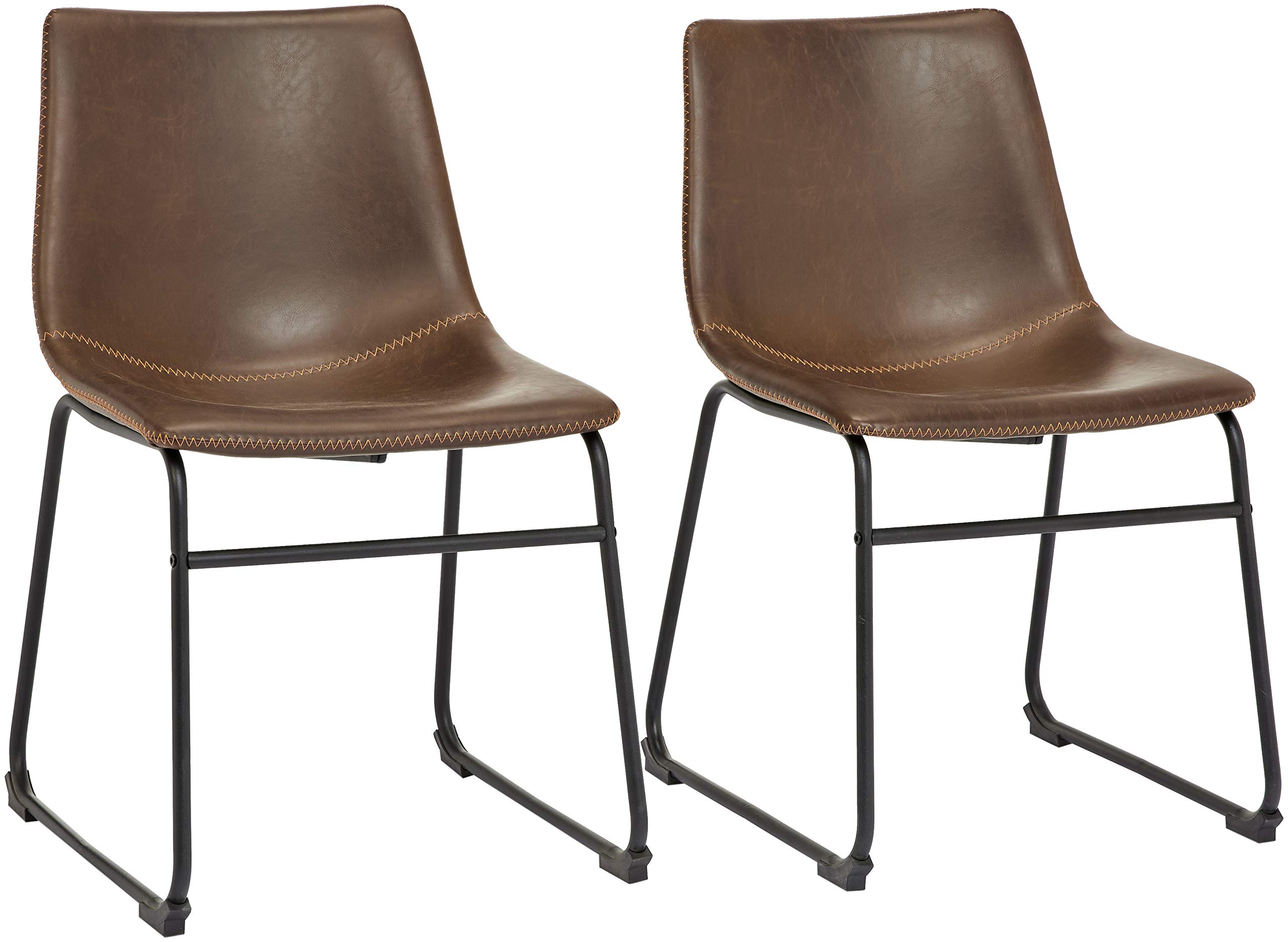 Phoenix Home PU Leather Dining Chair Set of 2, 18.11" Length x 21.65" Width x 30.7" Height, Brown