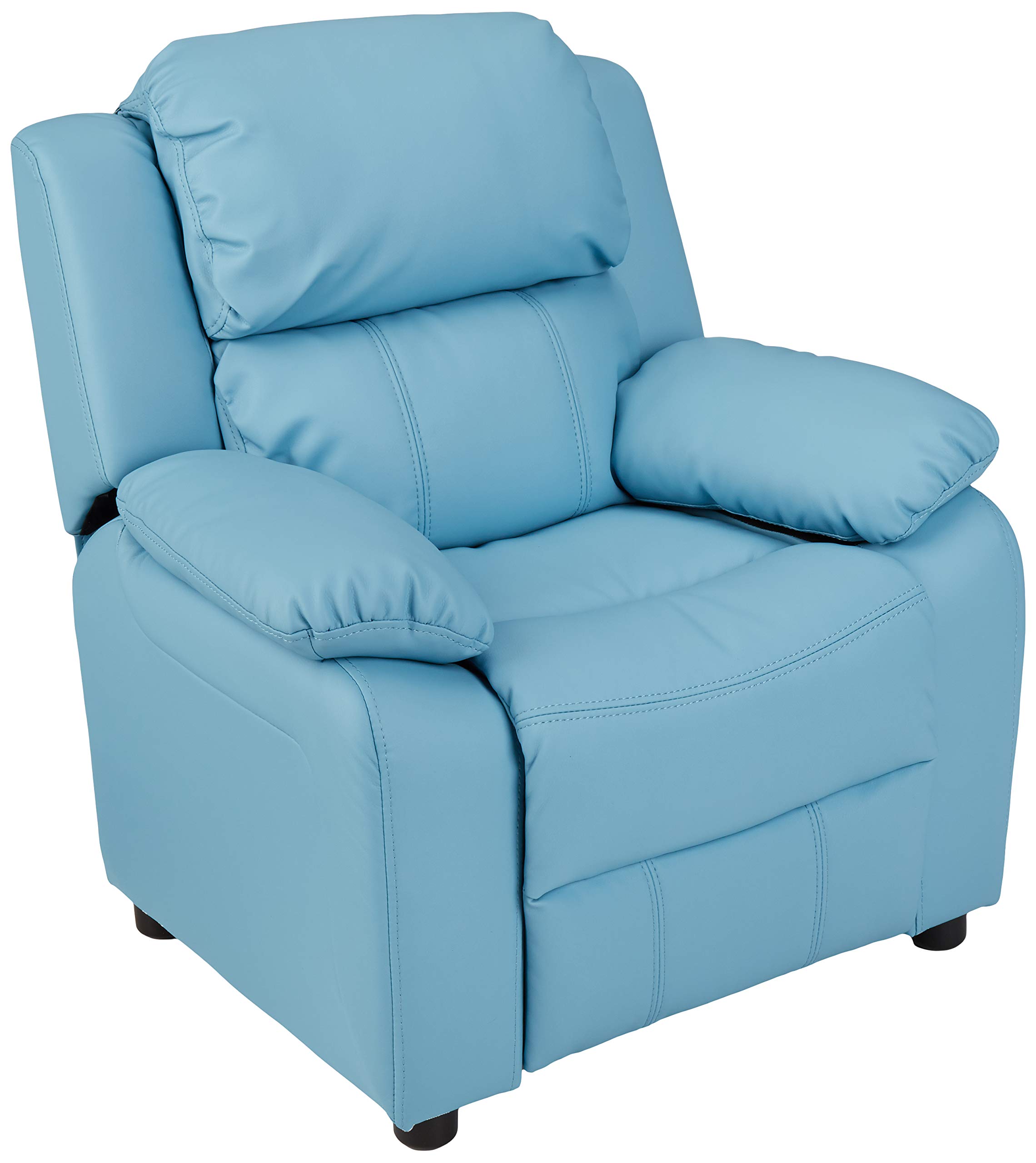 AmazonBasics LeatherSoft Kids/Youth Recliner with Armrest Storage, 5+ Age Group, Light Blue