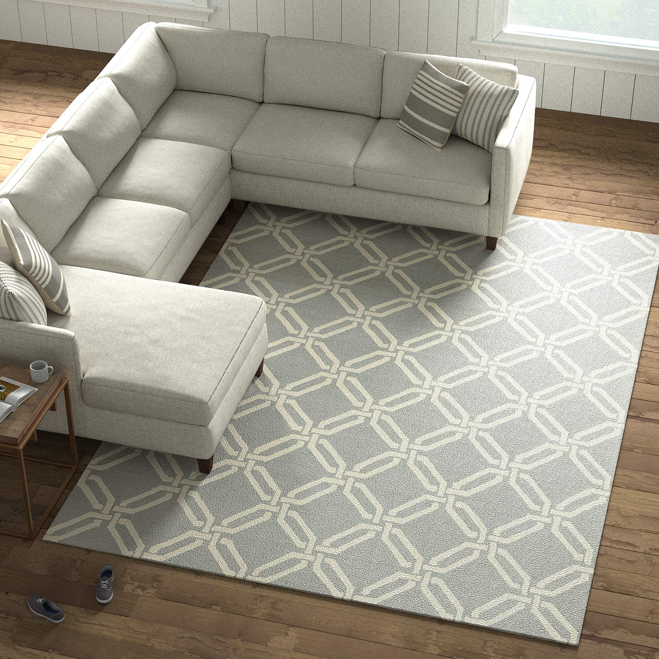 Amazon Brand – Stone & Beam Contemporary Interlocking Rings Wool Area Rug, 8 x 11 Foot, Light Blue