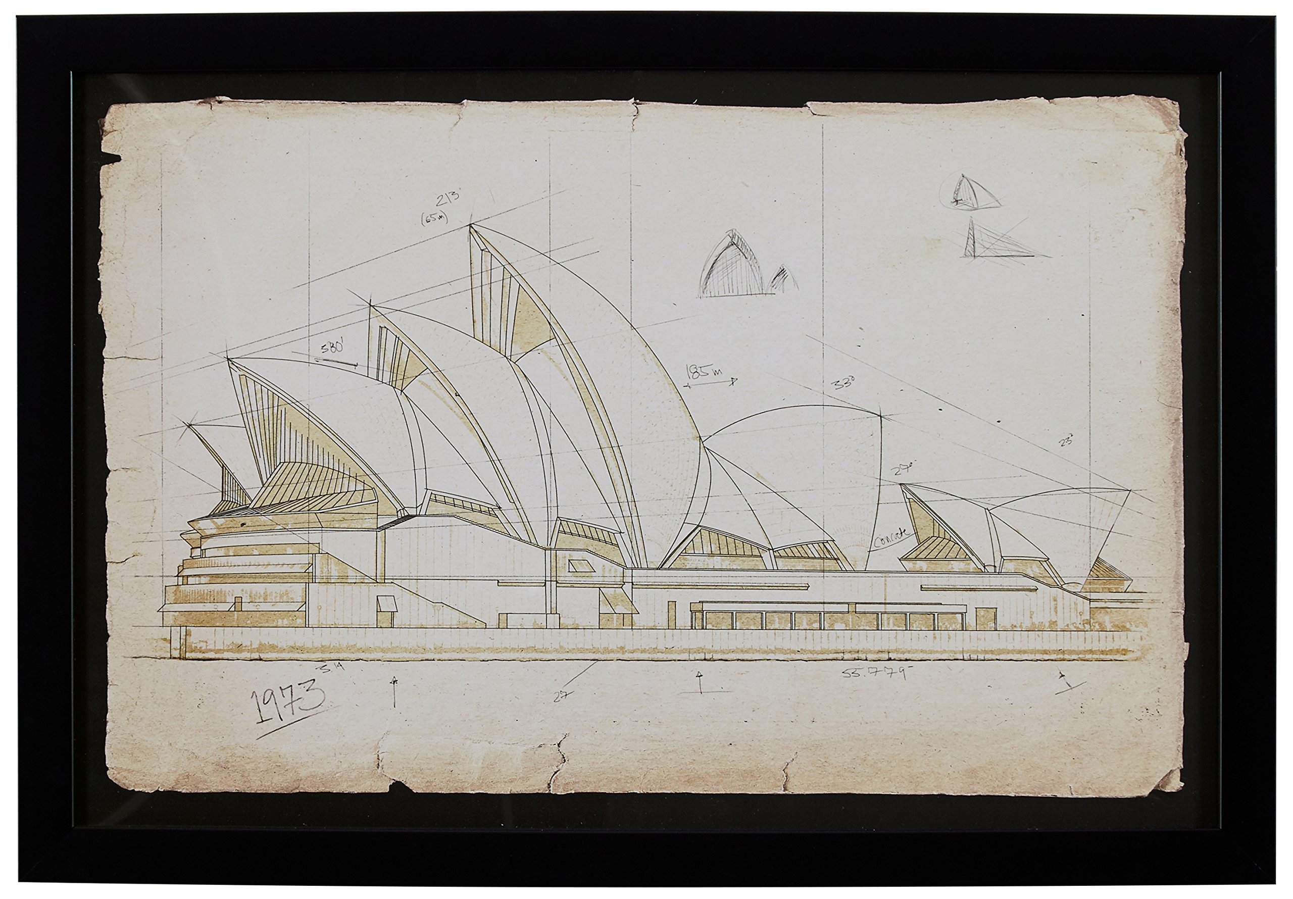 Amazon Brand – Stone & Beam Modern Architecture Print of Sydney Opera House Sketch Wall Art, Black Frame, 17" x 12"