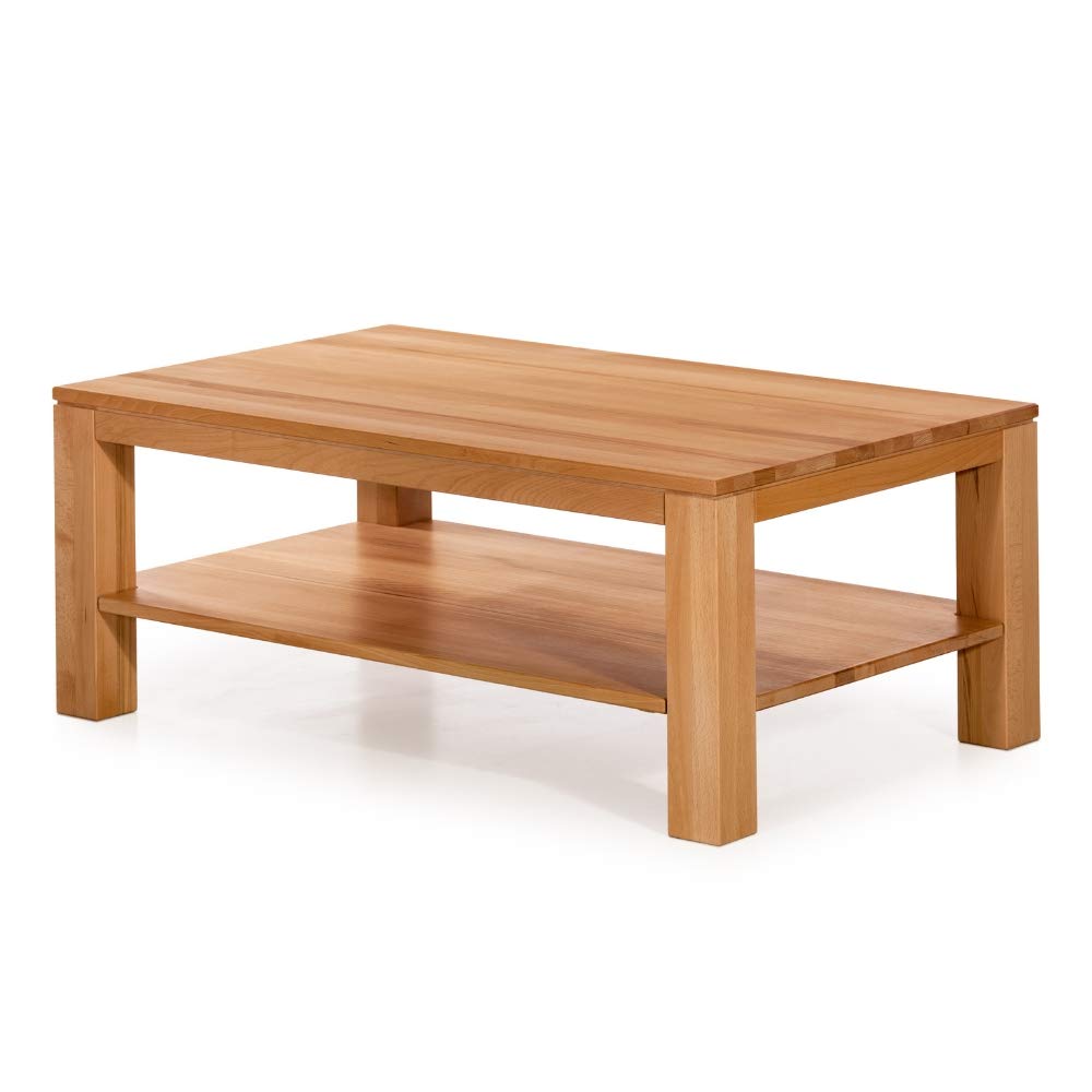 Amazon Brand - Alkove Hayes Rectangular Solid Wood Coffee Table with 1-Shelf, 115 x 70 x 45cm, Core Beech