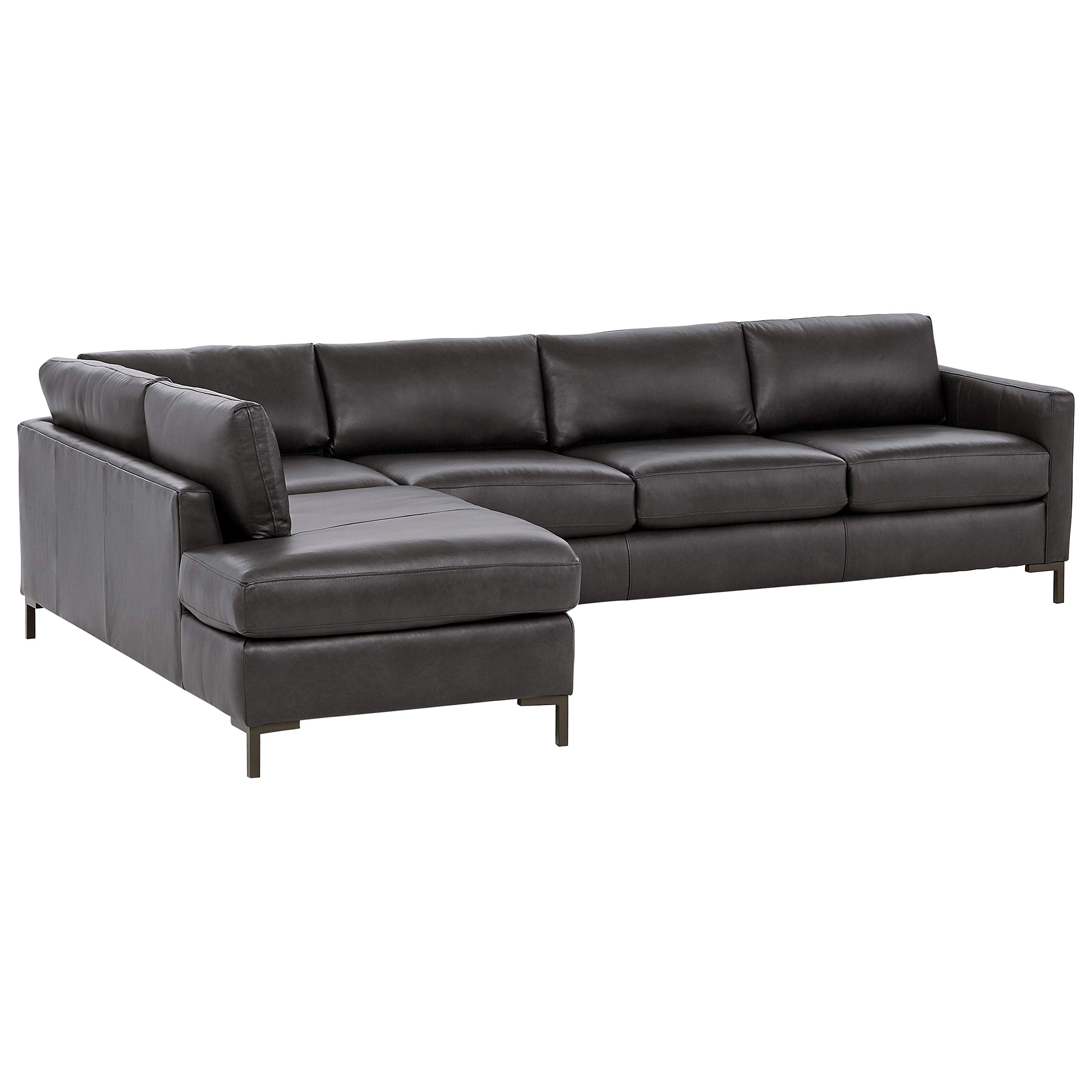 Amazon Brand – Rivet Edgewest Modern Left Facing L Shape Sectional, Leather, 116"W, Charcoal