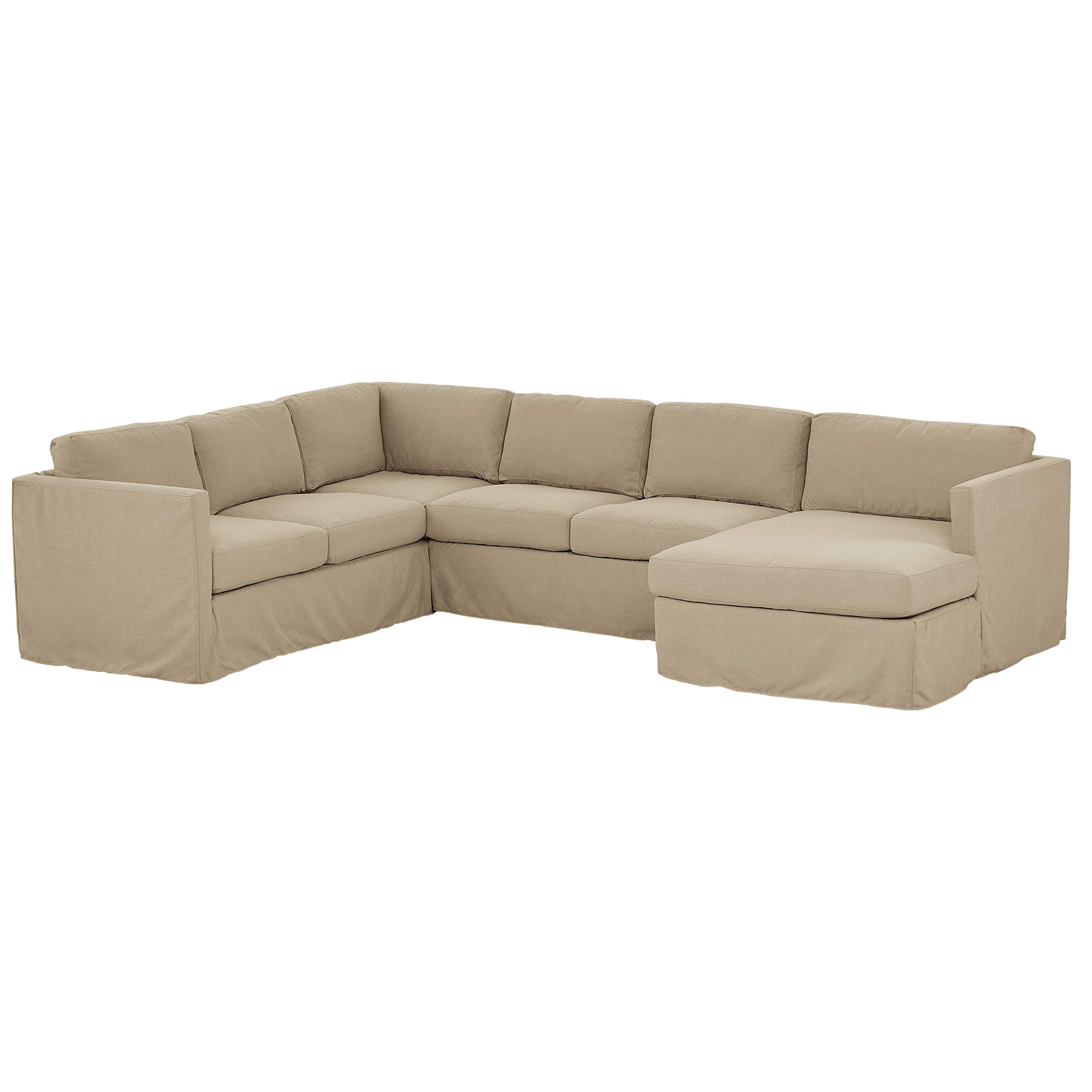 Amazon Brand – Stone & Beam Andover Slipcover Left-Facing U-Shaped Sectional, 134"W, Dove Fabric