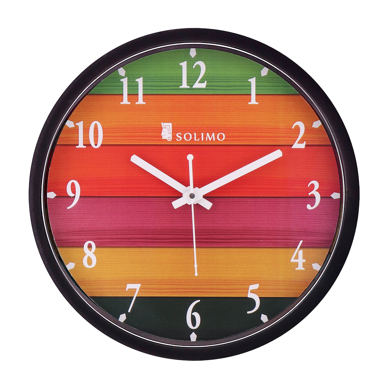 Amazon Brand - Solimo 12-inch Wall Clock - Different Strokes (Step Movement, Black Frame)