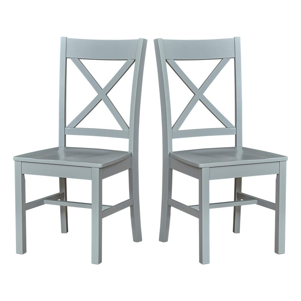 Amazon Brand – Ravenna Home Solid Pine Dining Chair with Cutout Back, 38"H, Gray Finish, Set of 2