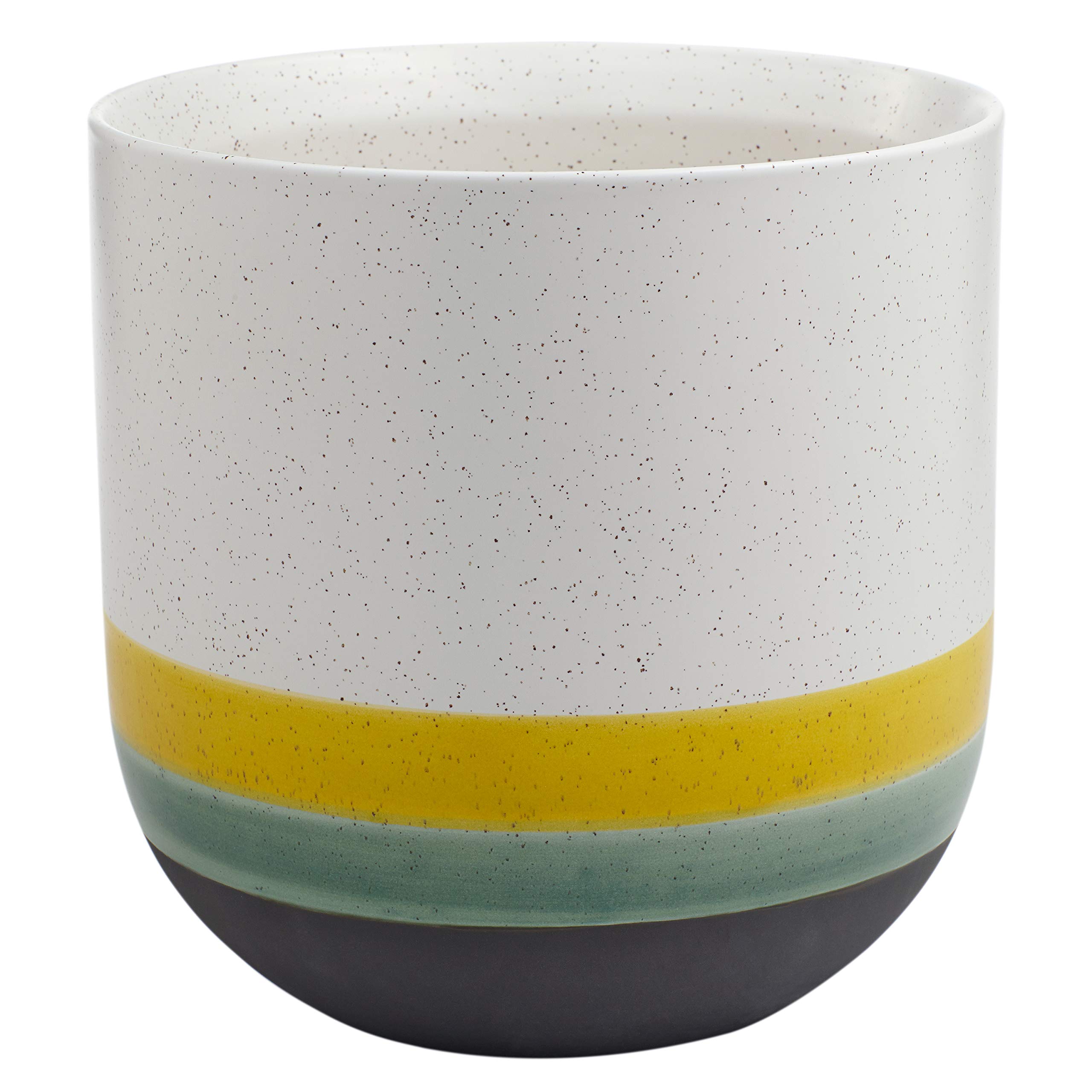 Amazon Brand – Rivet Westline Modern Indoor Outdoor Hand-Painted Stoneware Planter Flower Pot, 10"H, Yellow White Blue Black