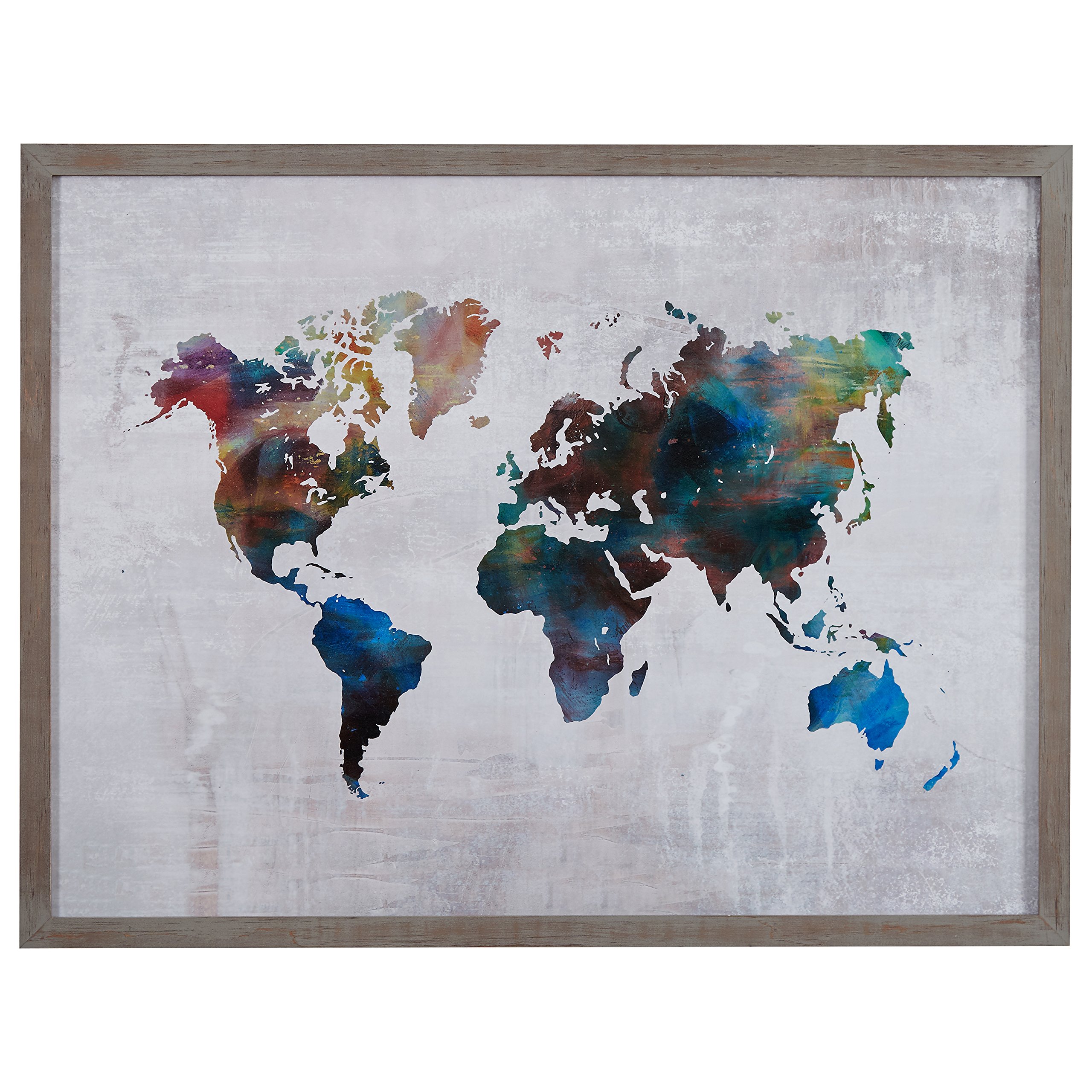 Amazon Brand – Rivet Multi-Colored World Map Print Wall Art in Gray Wood Frame, 40.5" x 30.5"