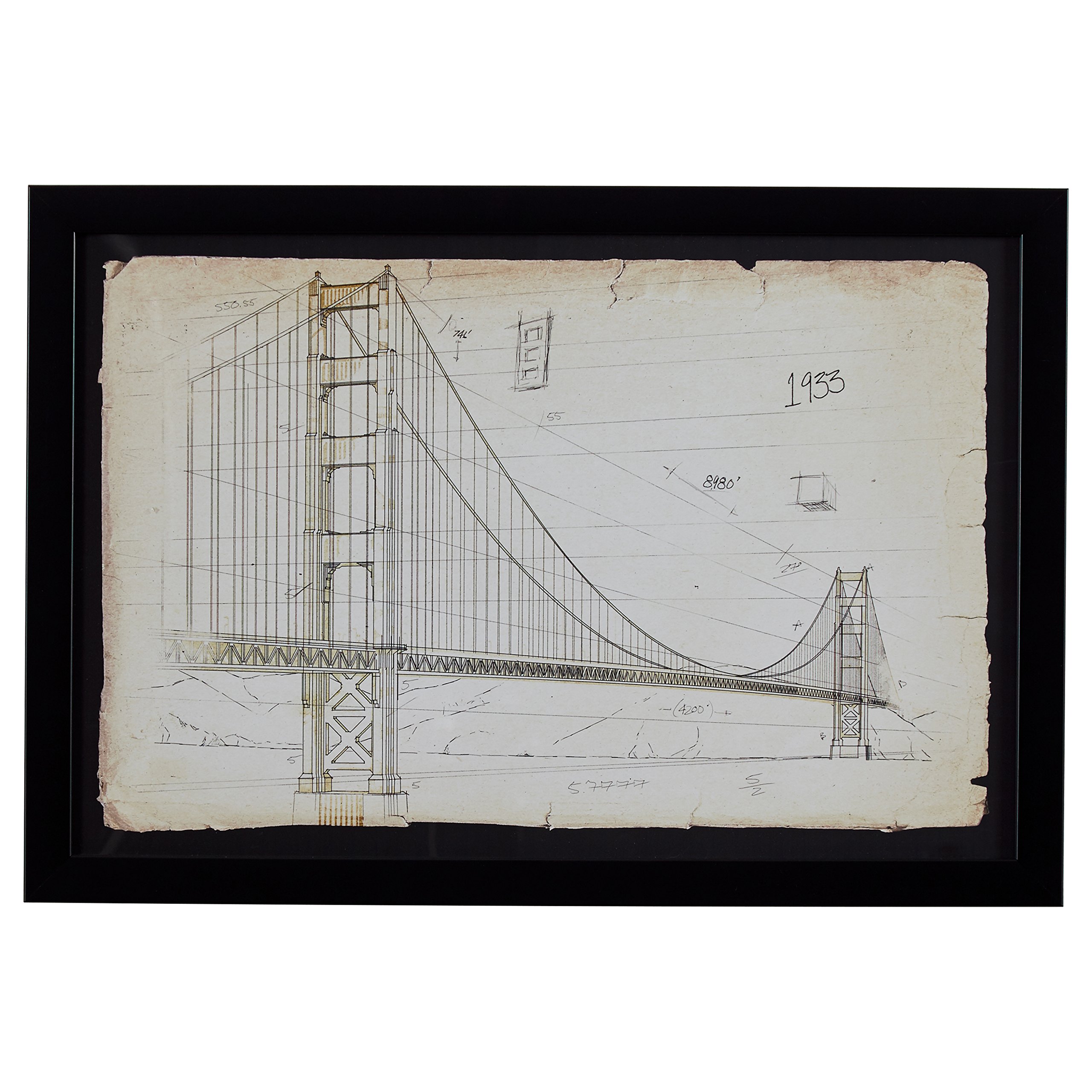 Amazon Brand – Stone & Beam Modern Print of Golden Gate Bridge Sketch, Black Frame, 18" x 26"
