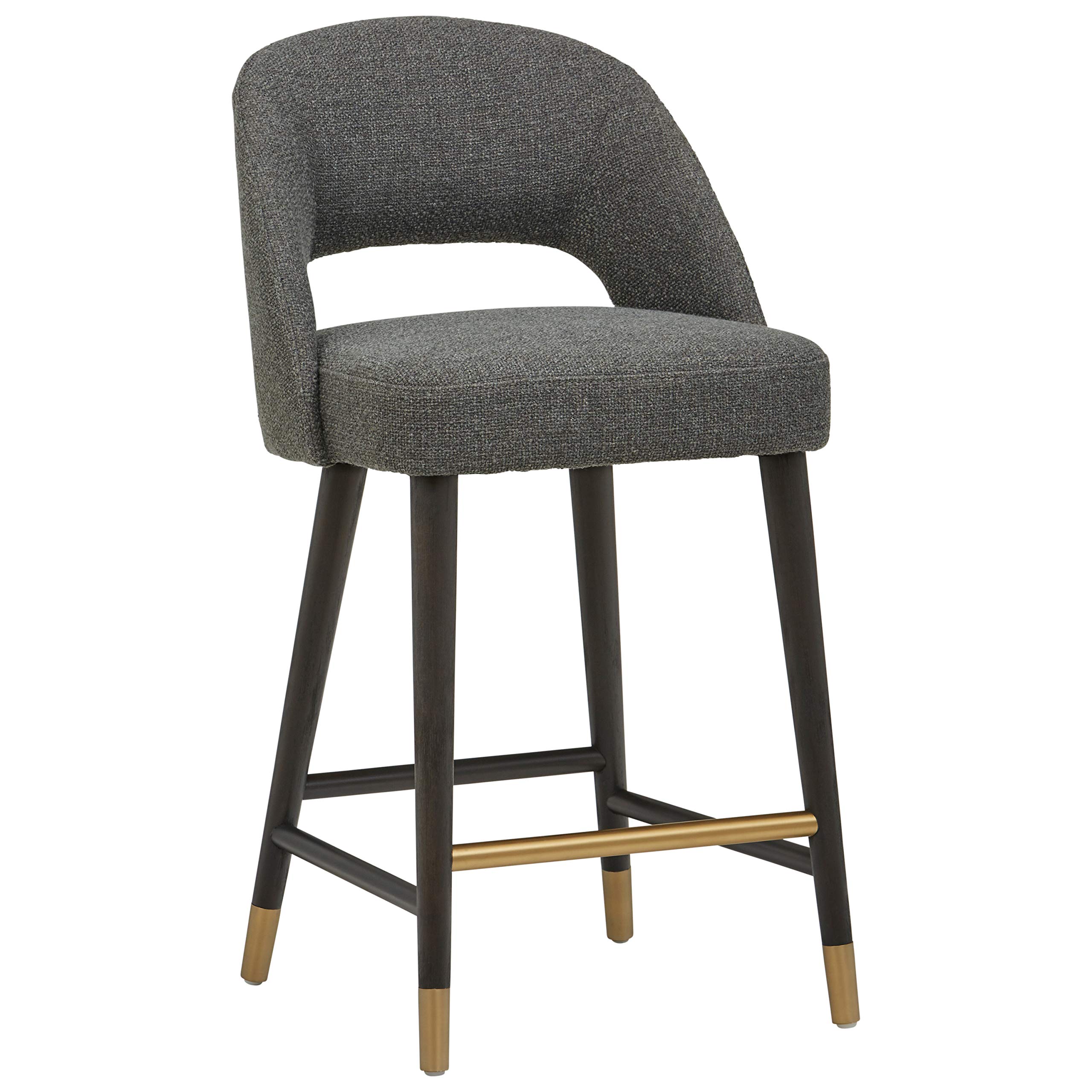 Amazon Brand – Rivet Whit Contemporary Upholstered Counter Height Stool with Gold Accents, 37"H, Flannel Grey